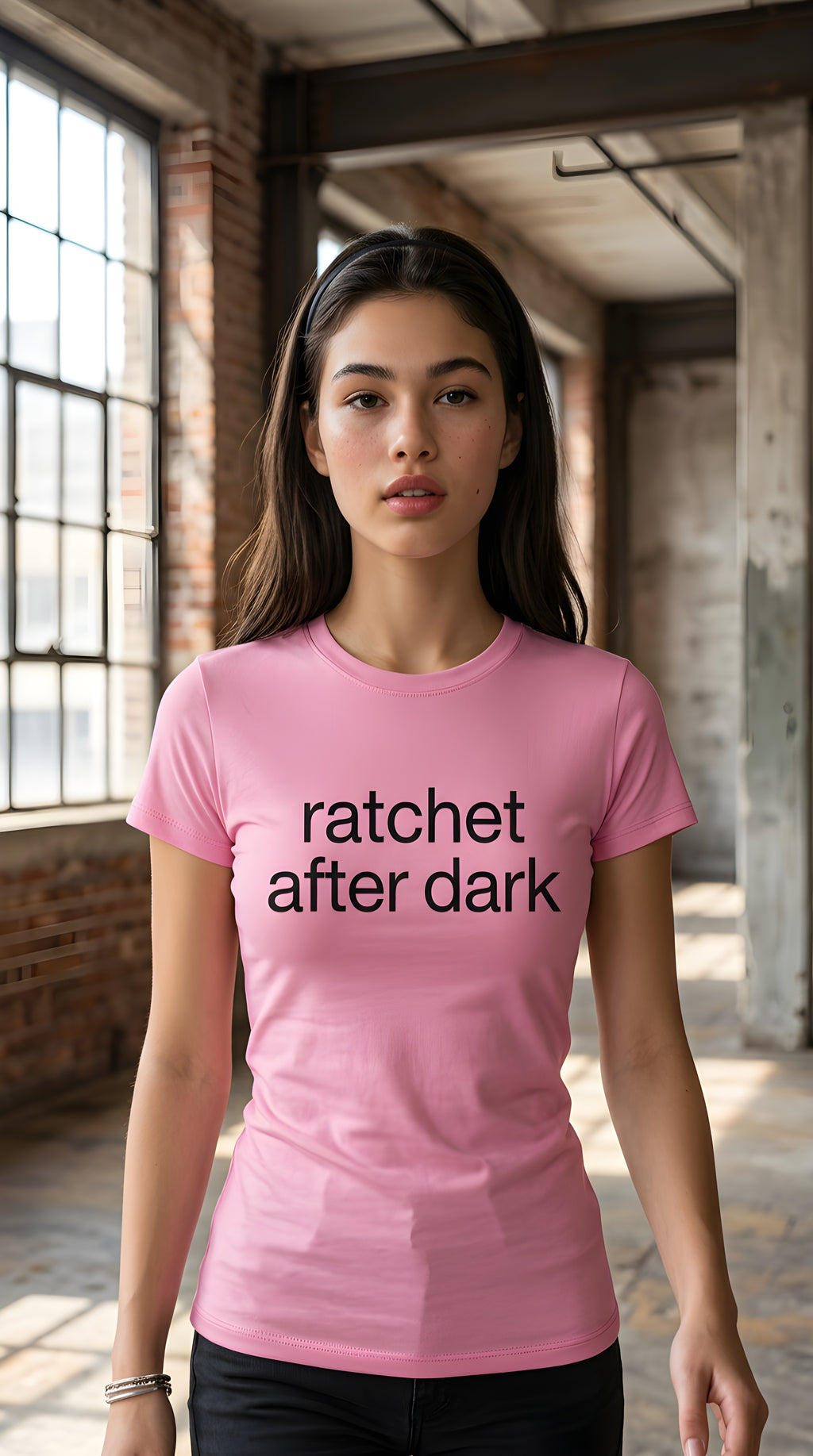 Womens Racthet After Dark organic ribbed neck Tee