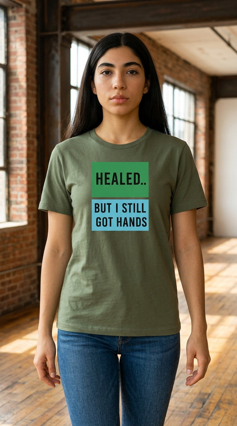 Womens 'HEALED' organic ribbed neck Tee