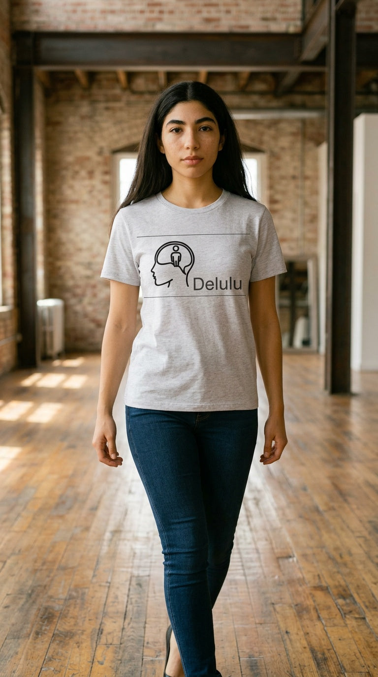 Womens 'DELULU' organic ribbed neck Tee