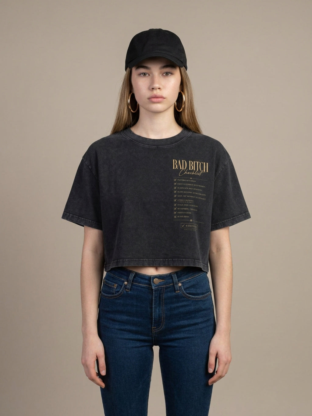 WOMENS 'BAD BITCH V2'  Mineral Wash Cotton Crop TEE