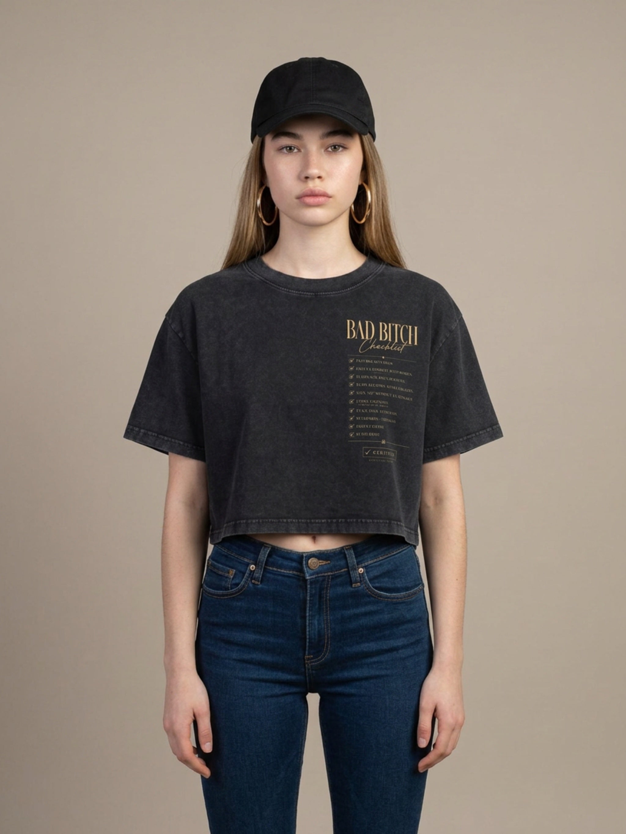 WOMENS 'BAD BITCH V2'  Mineral Wash Cotton Crop TEE