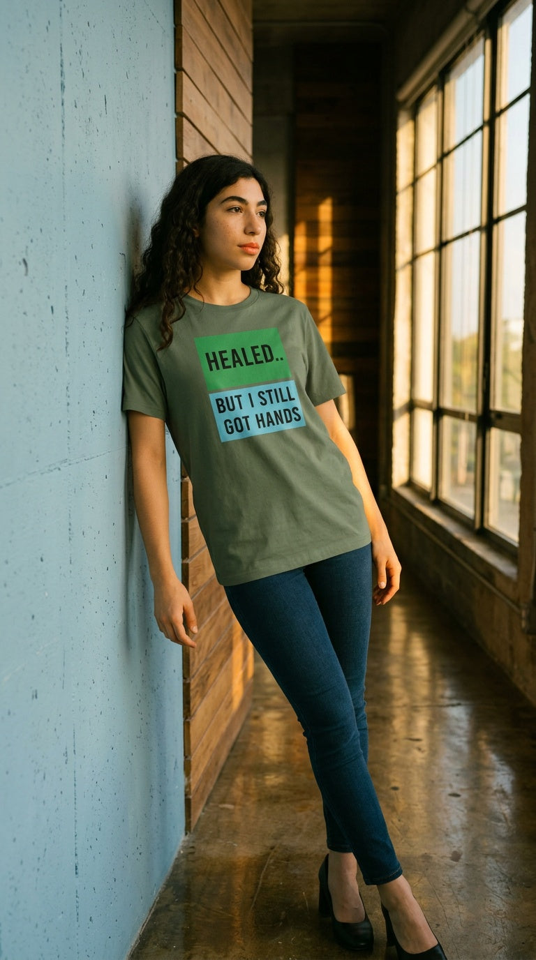 Womens 'HEALED' organic ribbed neck Tee