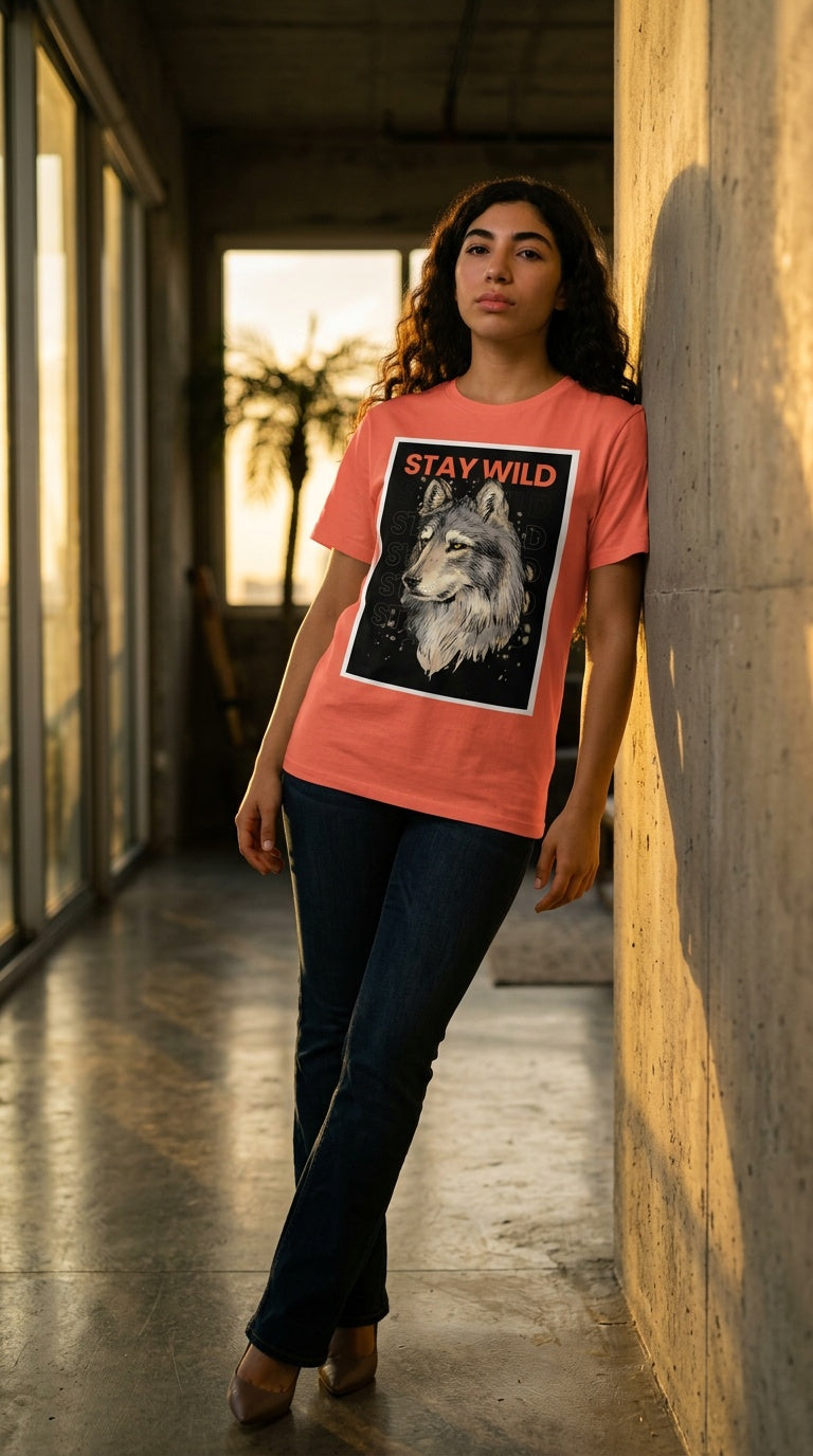 Womens 'STAY WILD; organic ribbed neck Tee