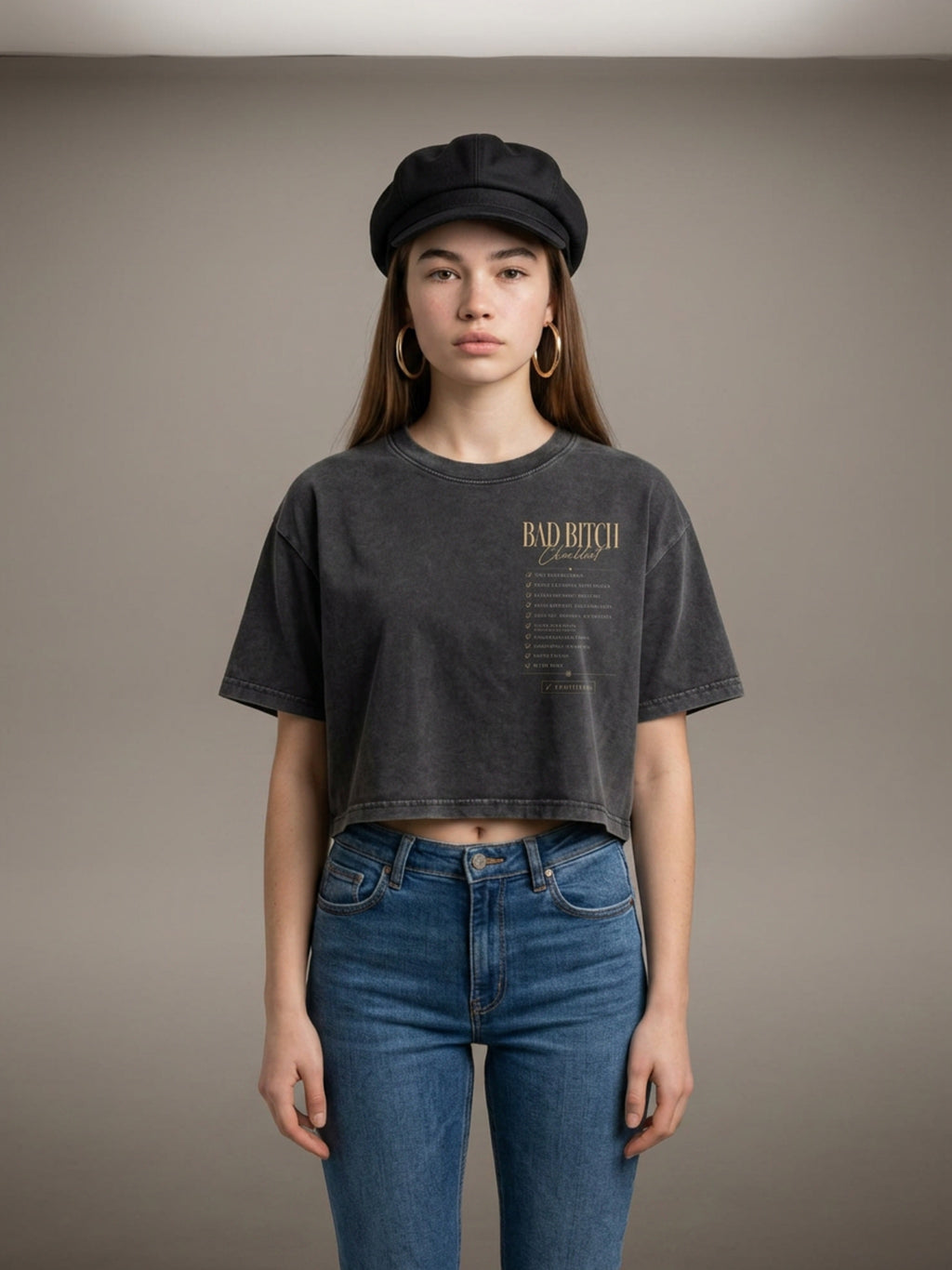 WOMENS 'BAD BITCH V2'  Mineral Wash Cotton Crop TEE
