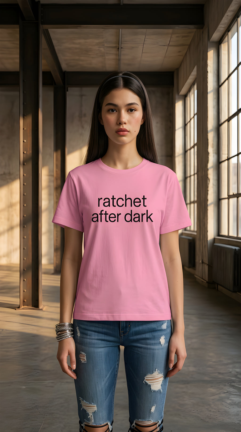 Womens Racthet After Dark organic ribbed neck Tee