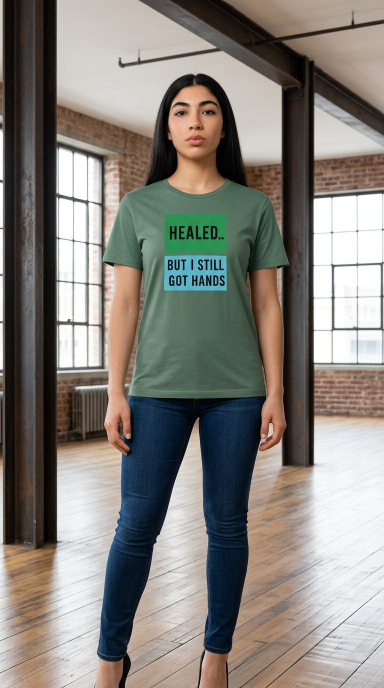 Womens 'HEALED' organic ribbed neck Tee