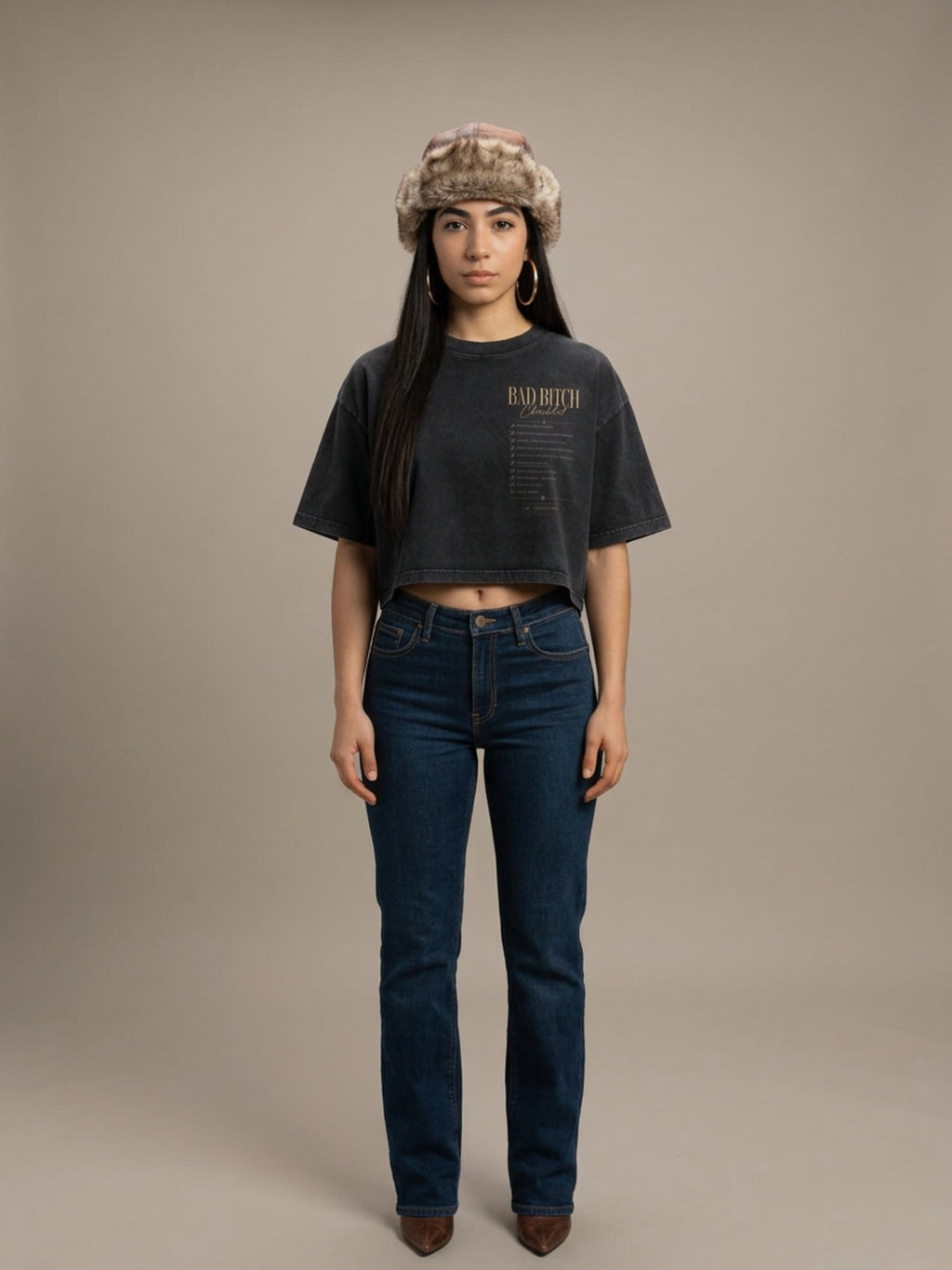 WOMENS 'BAD BITCH V2'  Mineral Wash Cotton Crop TEE