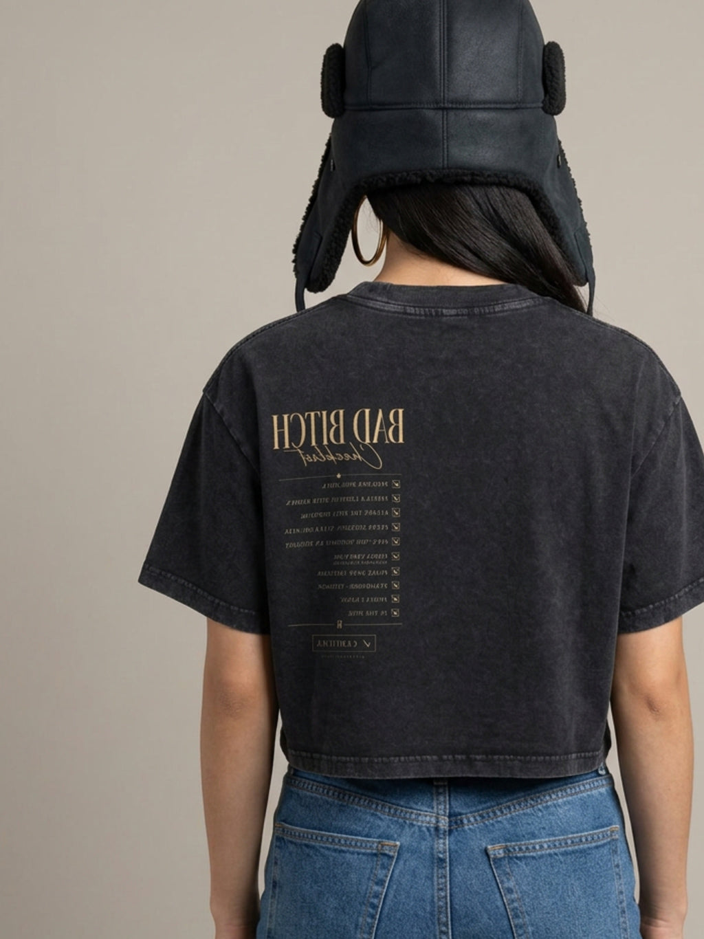 WOMENS 'BAD BITCH V2'  Mineral Wash Cotton Crop TEE