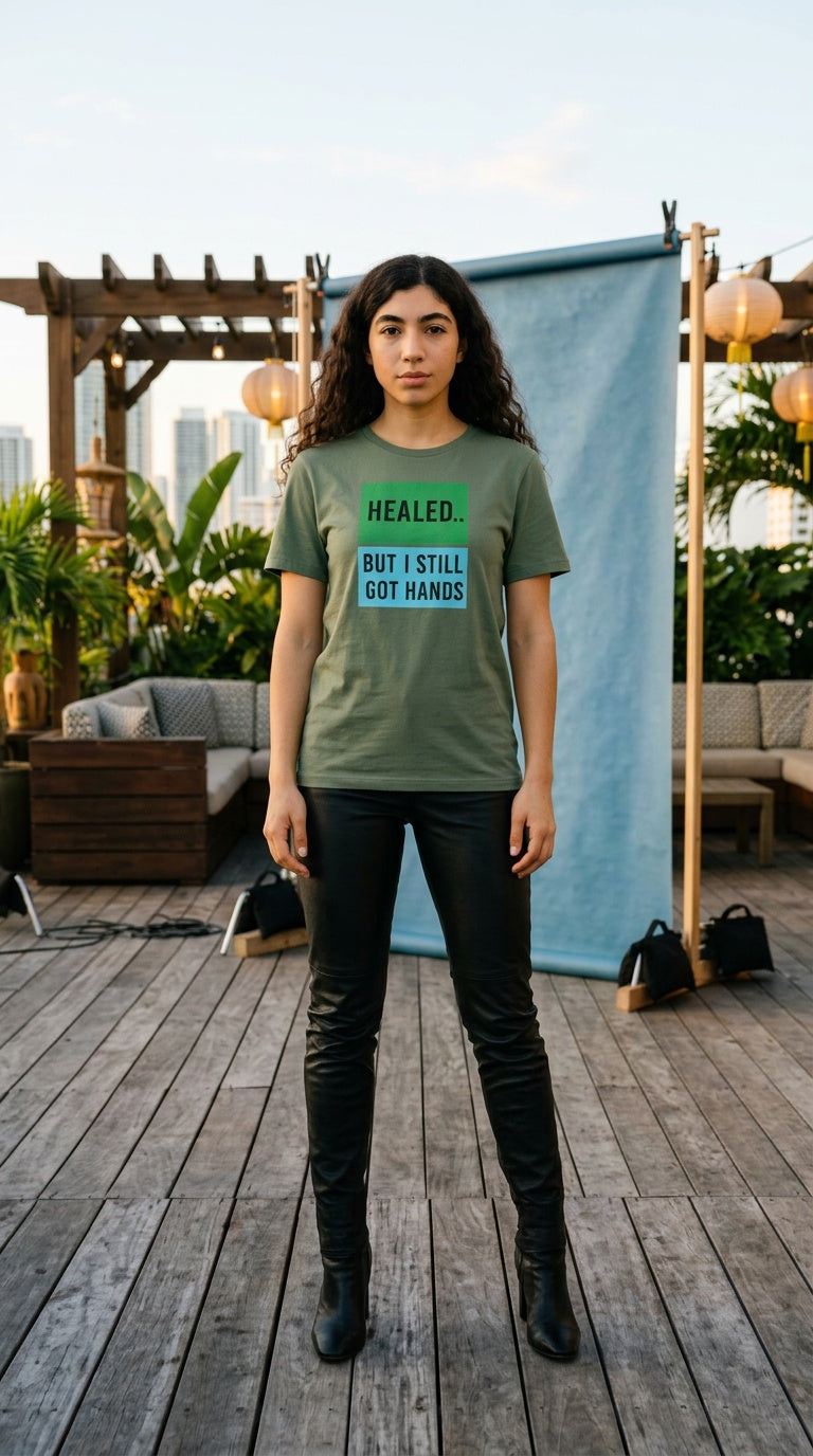Womens 'HEALED' organic ribbed neck Tee