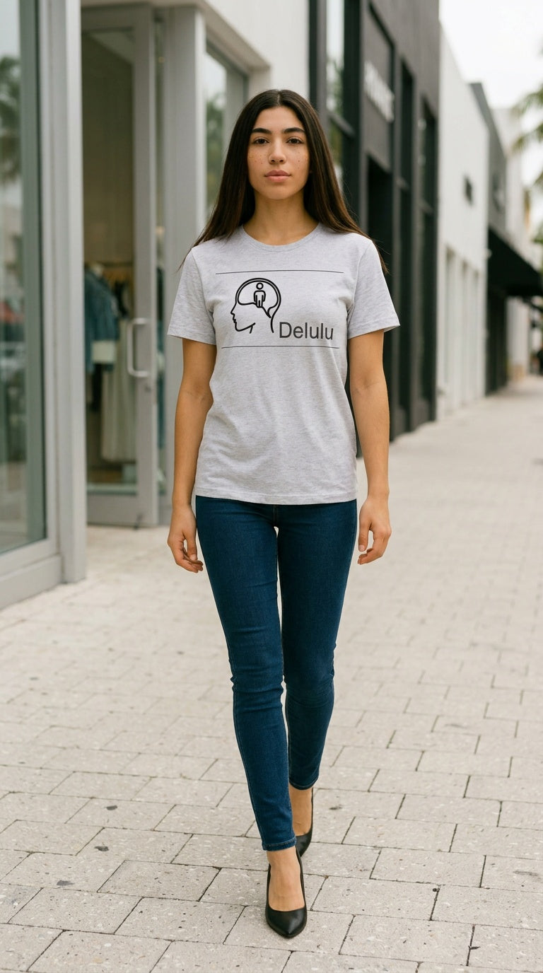 Womens 'DELULU' organic ribbed neck Tee