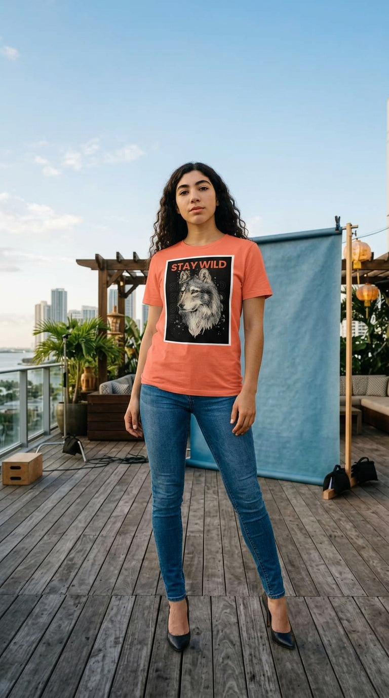 Womens 'STAY WILD; organic ribbed neck Tee