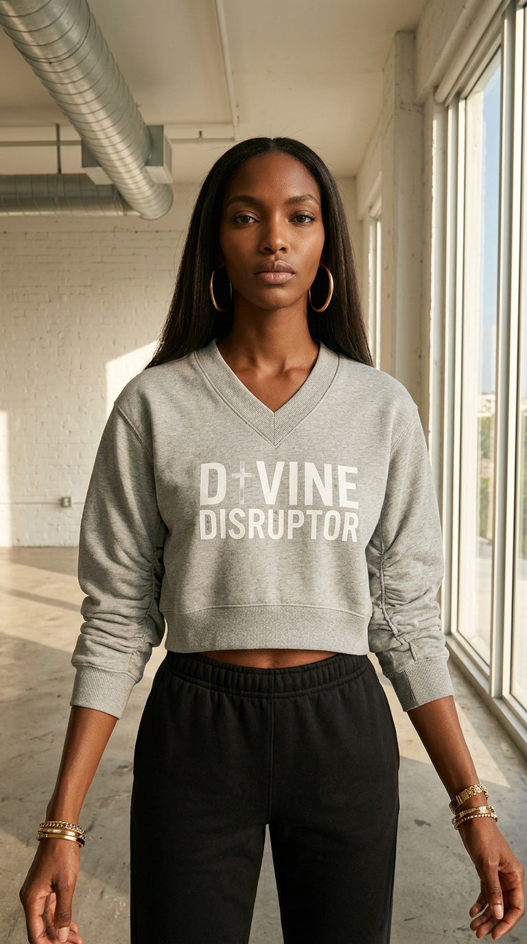 Women’s 'DIVINE DISRUPTOR' Crop V-Neck Sweat Top