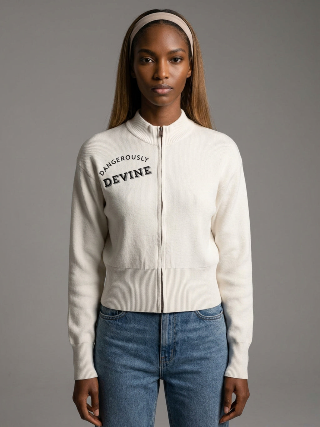 WOMENS ' DANGEROUSLY DEVINE' ' Mock Neck Zip Up Cardigan