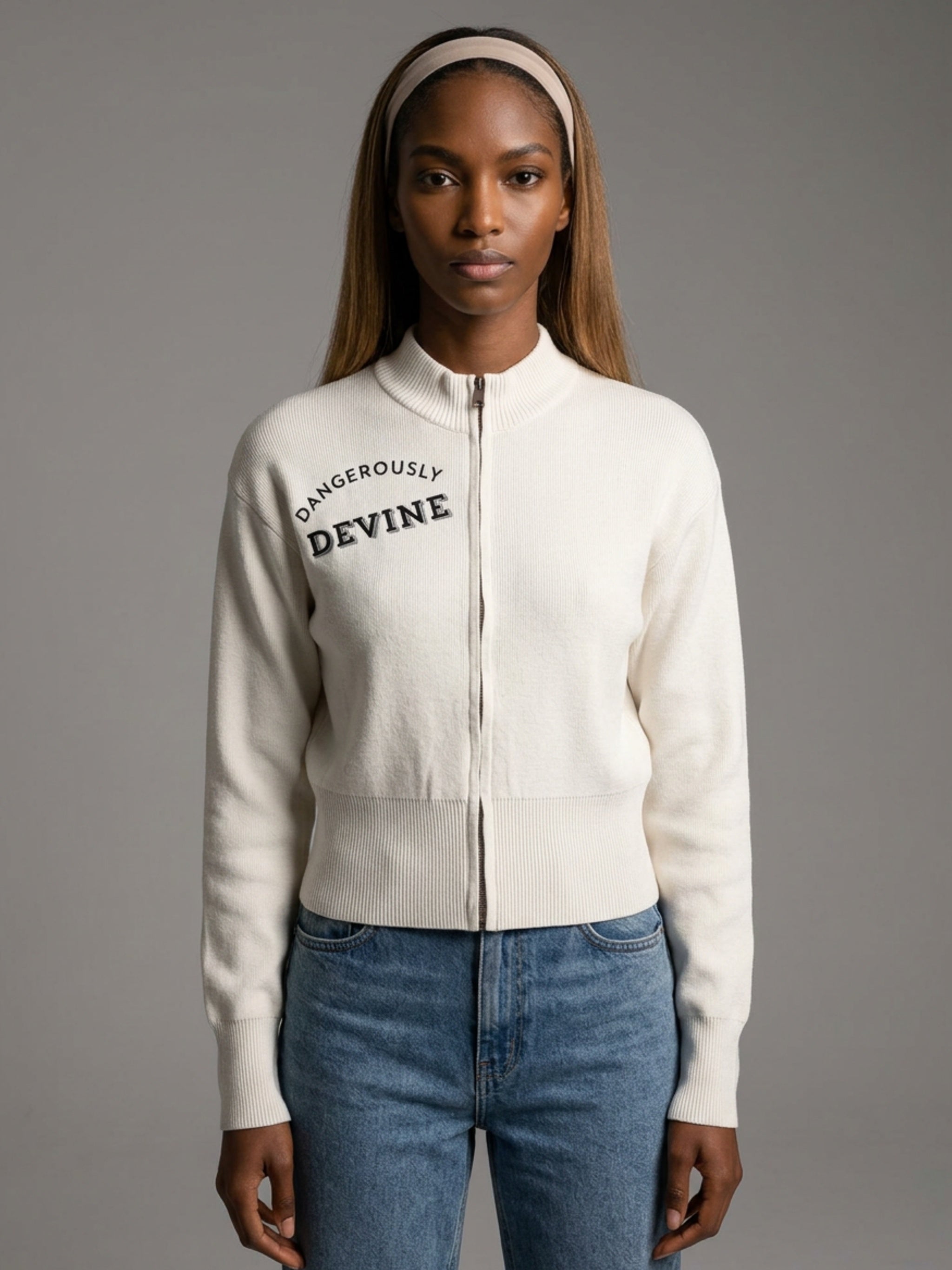 WOMENS ' DANGEROUSLY DEVINE' ' Mock Neck Zip Up Cardigan