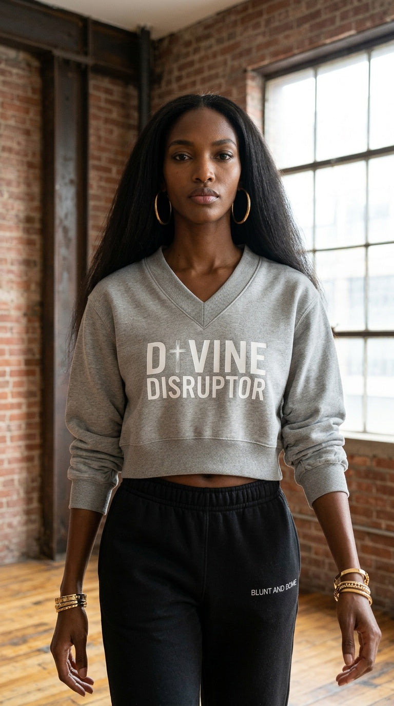 Women’s 'DIVINE DISRUPTOR' Crop V-Neck Sweat Top