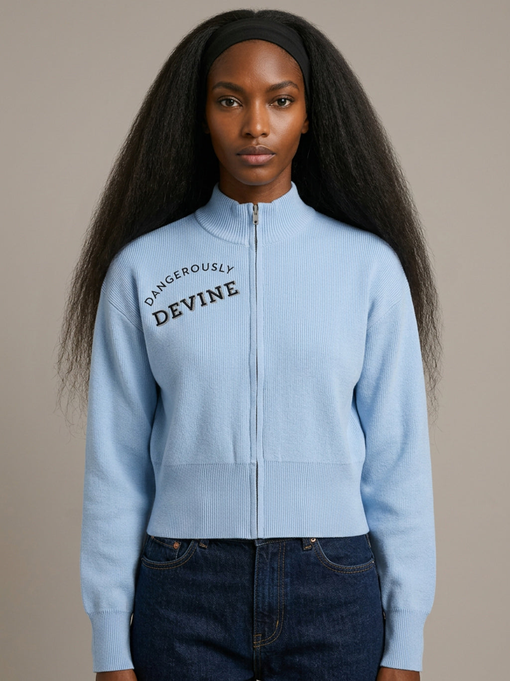 WOMENS ' DANGEROUSLY DEVINE' ' Mock Neck Zip Up Cardigan