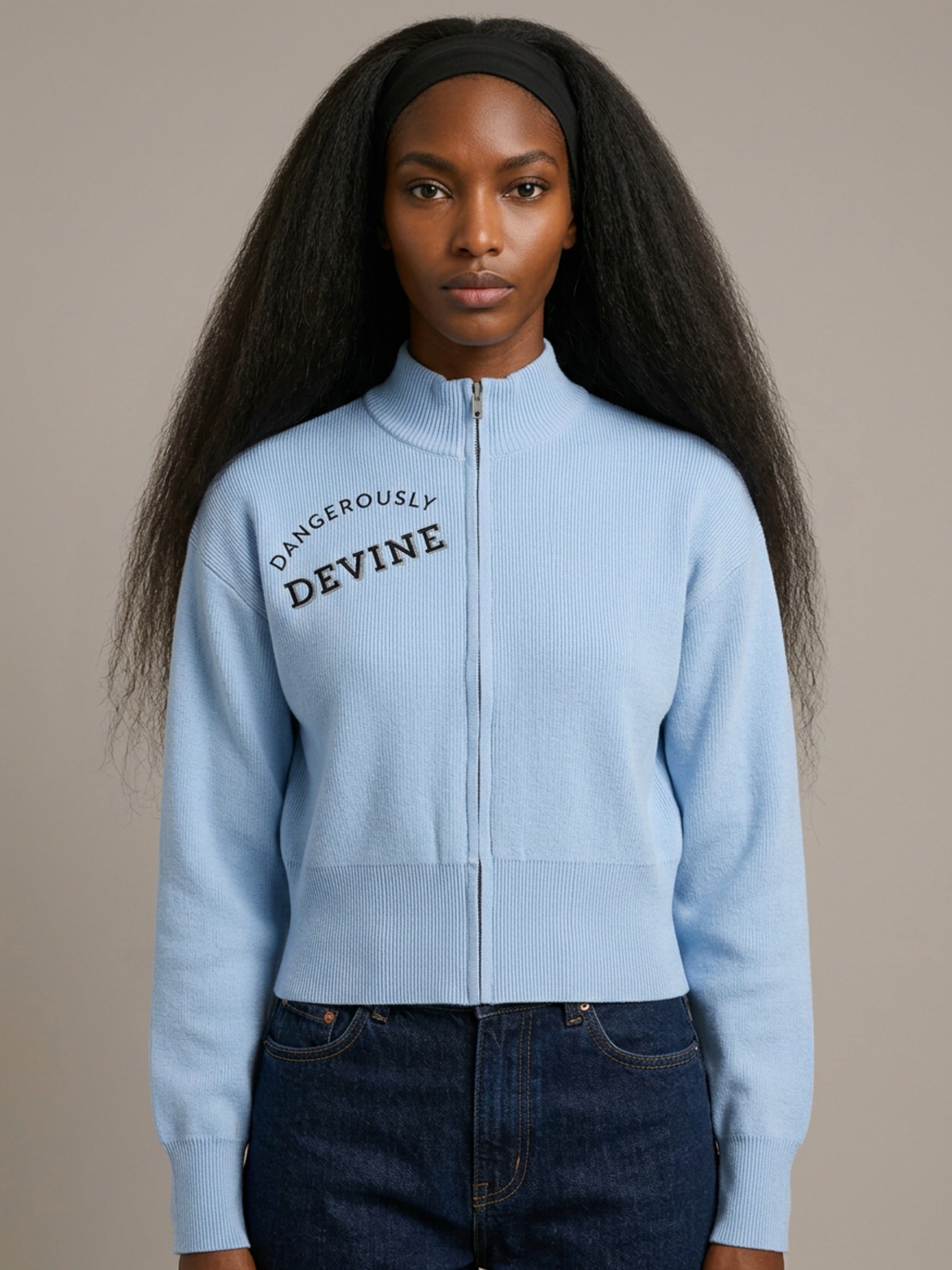WOMENS ' DANGEROUSLY DEVINE' ' Mock Neck Zip Up Cardigan