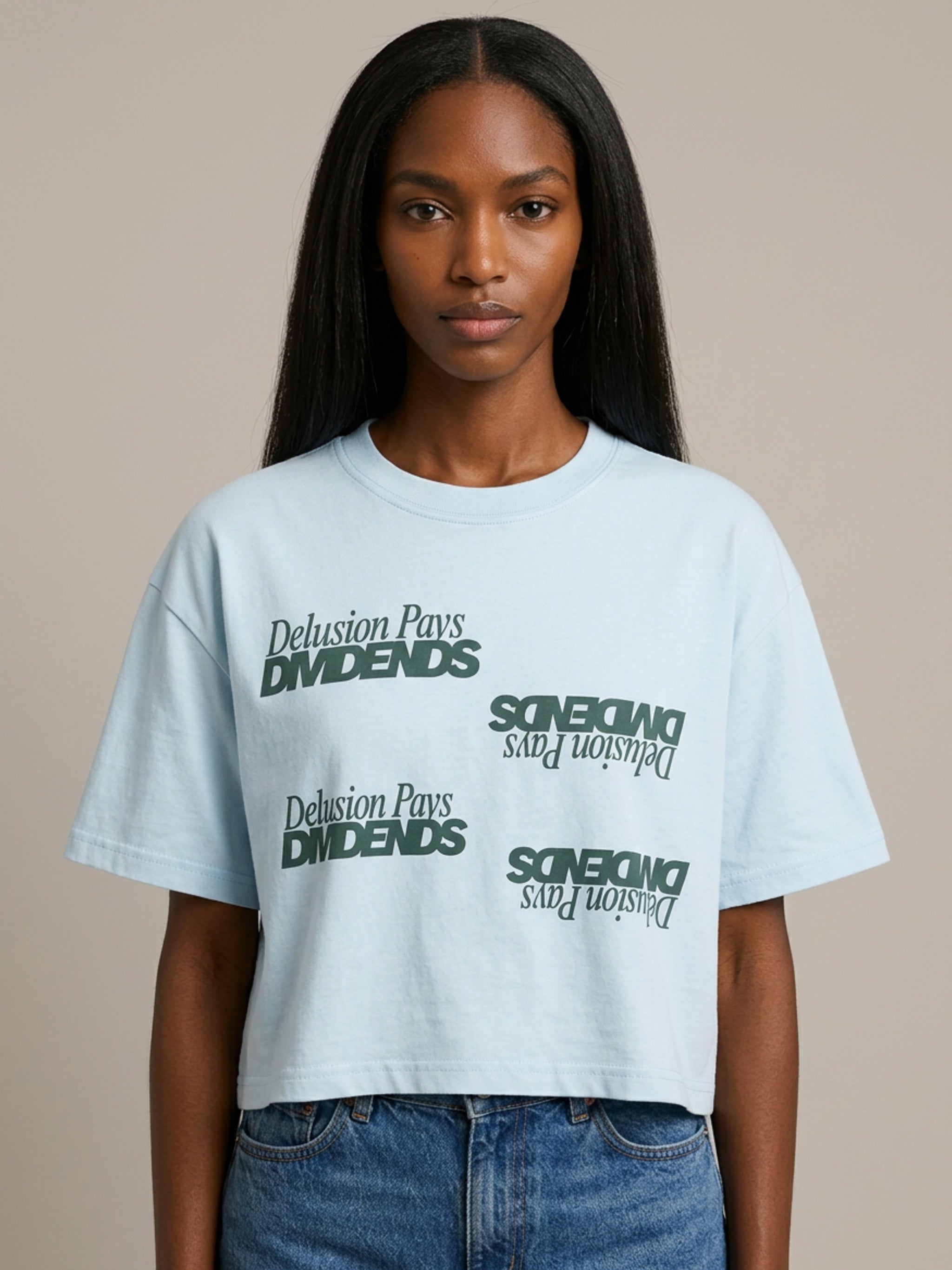 WOMENS ' DELUSIONAL DIVIDENDS ' Mineral Wash Cotton Crop TEE