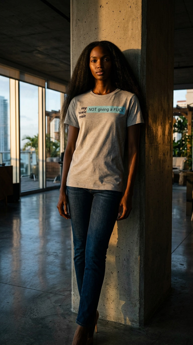 Womens 'TOXIC TRAIT' organic ribbed neck Tee