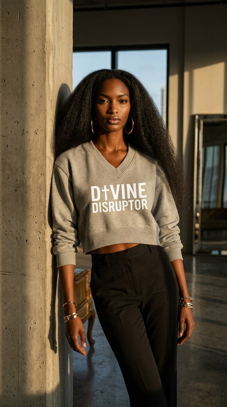 Women’s 'DIVINE DISRUPTOR' Crop V-Neck Sweat Top