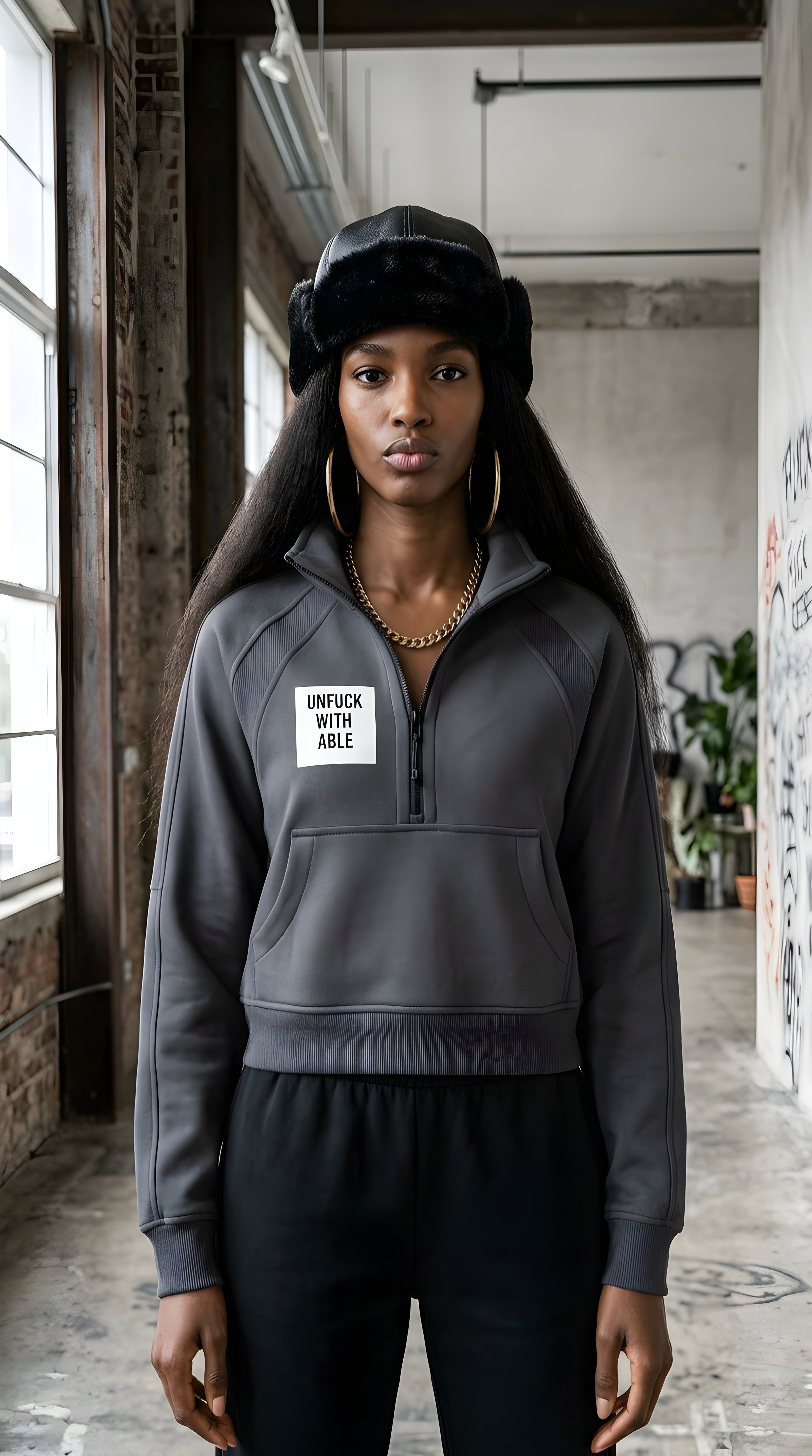 Womens Cropped Half-Zip Sweatshirt