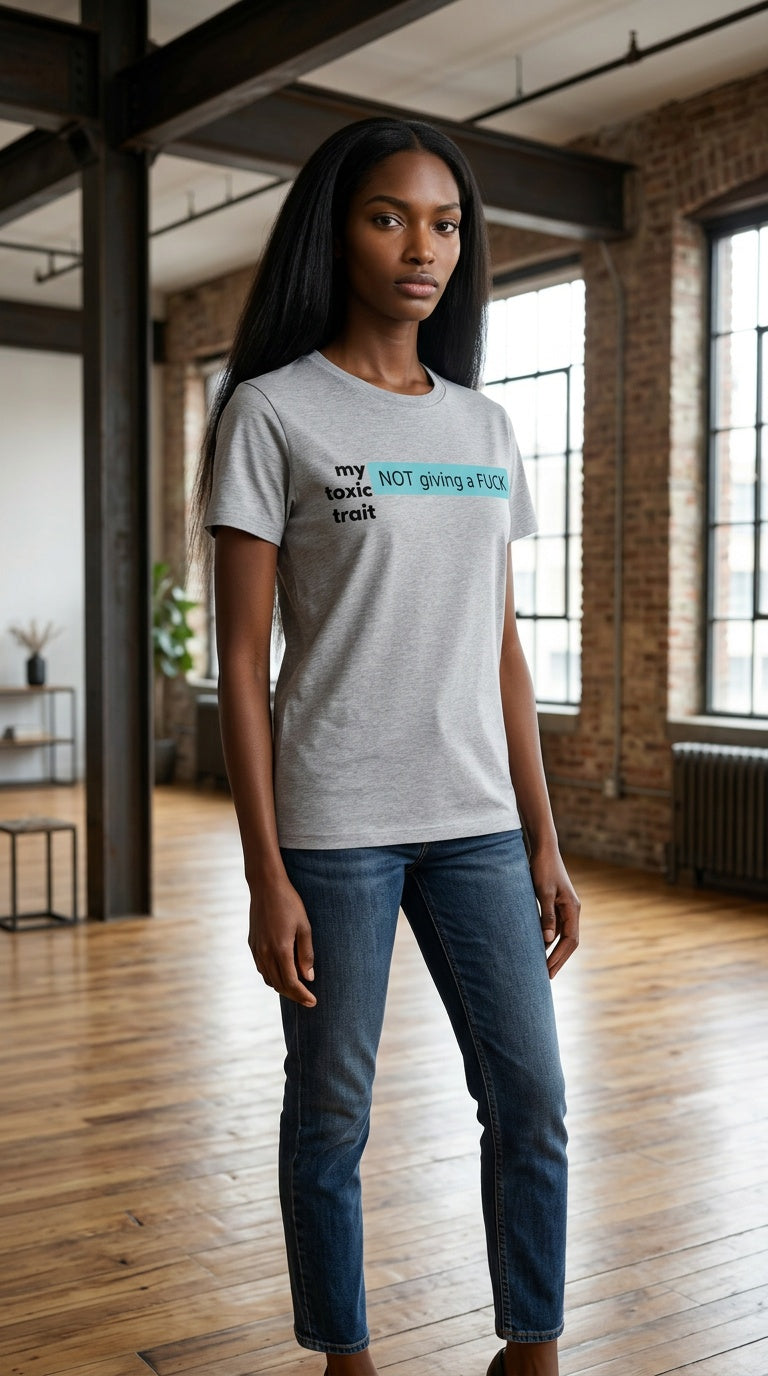 Womens 'TOXIC TRAIT' organic ribbed neck Tee