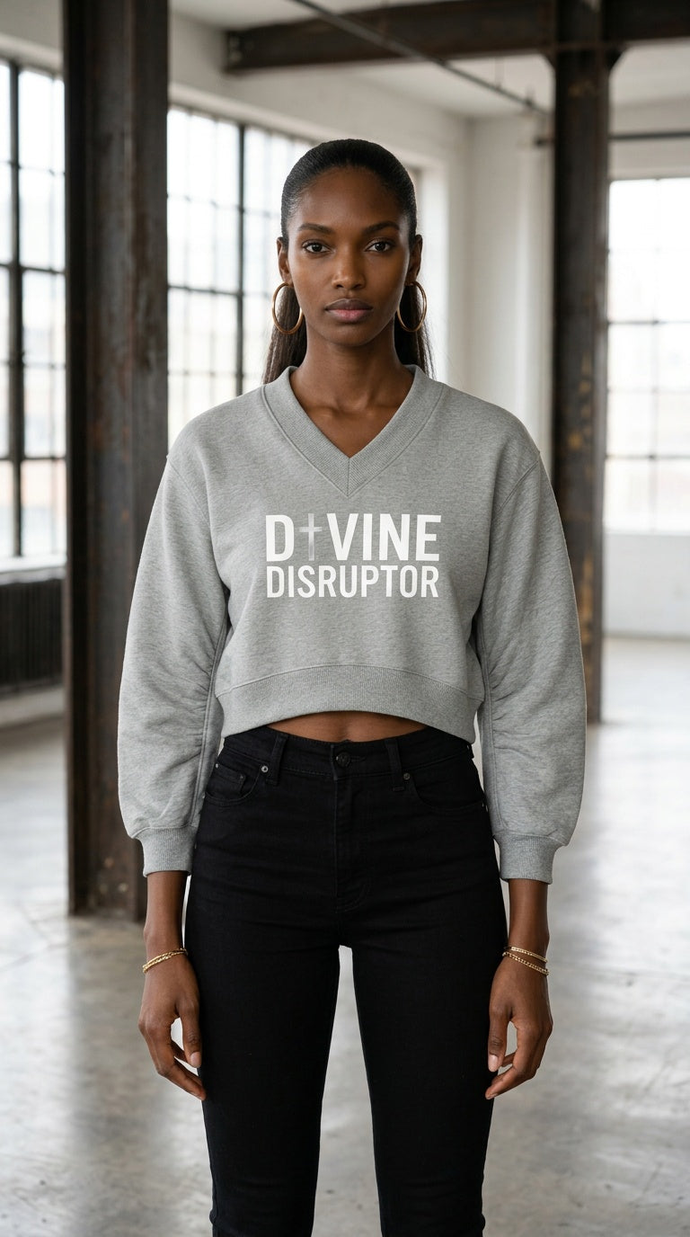 Women’s 'DIVINE DISRUPTOR' Crop V-Neck Sweat Top