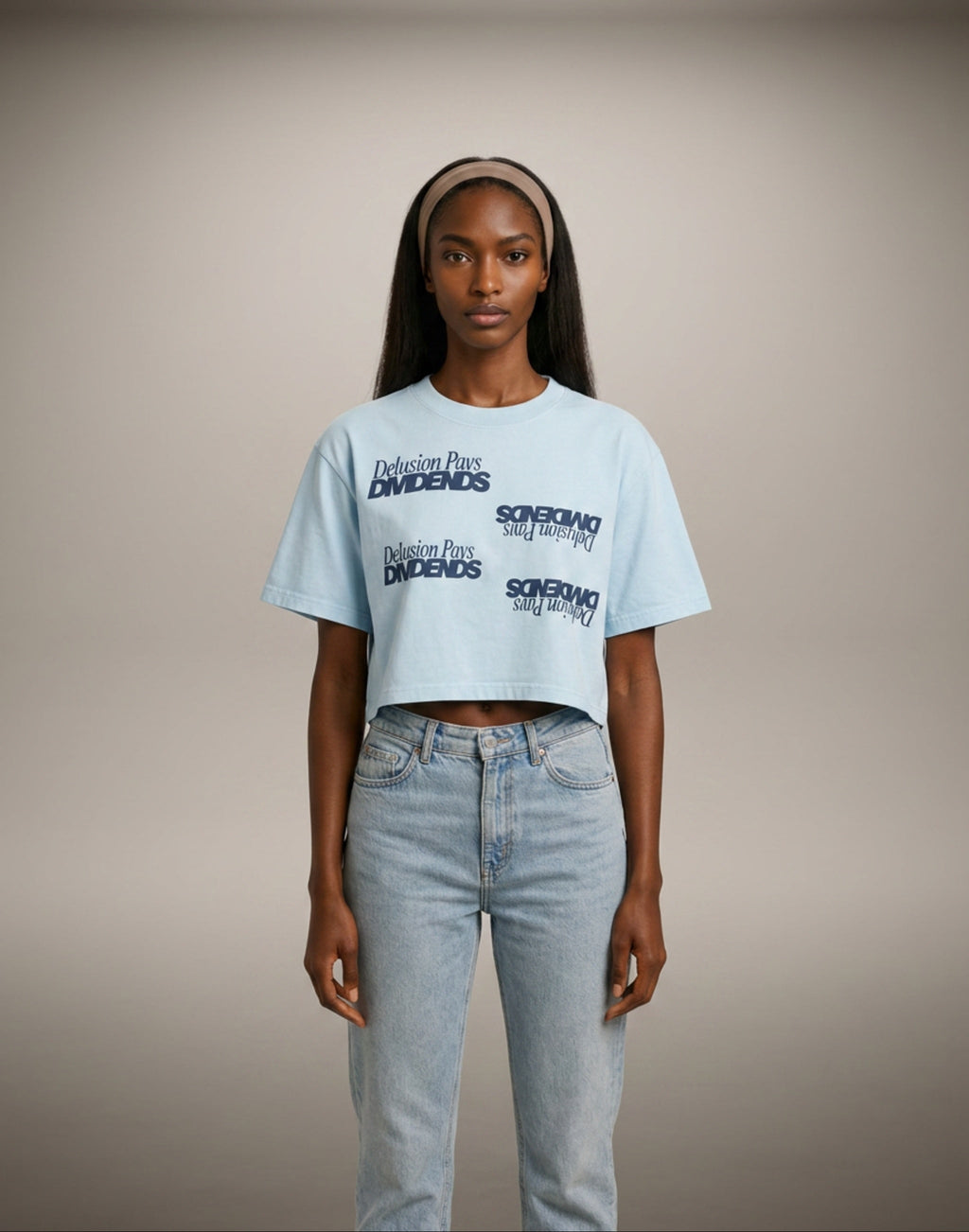 WOMENS ' DELUSIONAL DIVIDENDS ' Mineral Wash Cotton Crop TEE