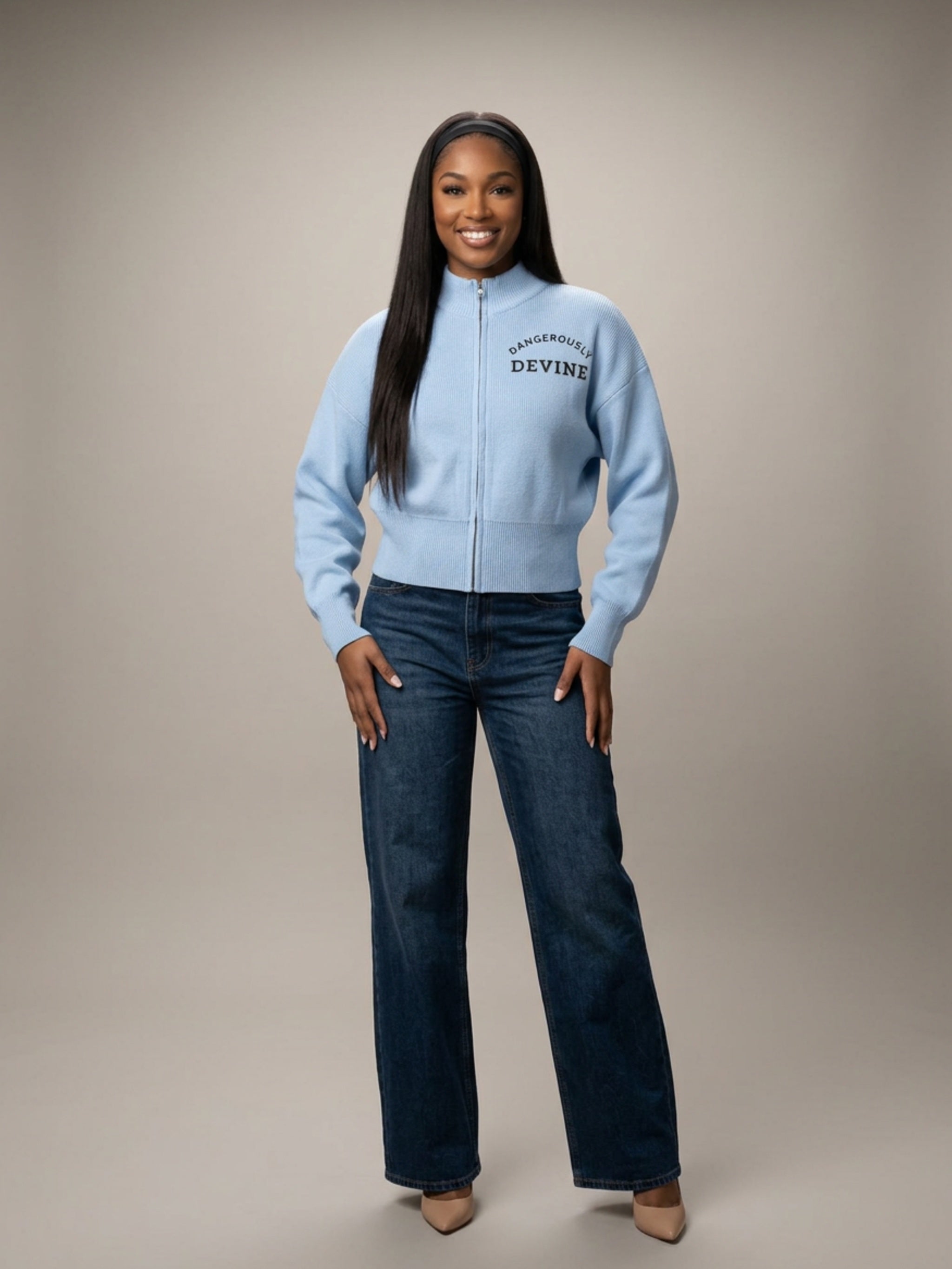 WOMENS ' DANGEROUSLY DEVINE' ' Mock Neck Zip Up Cardigan