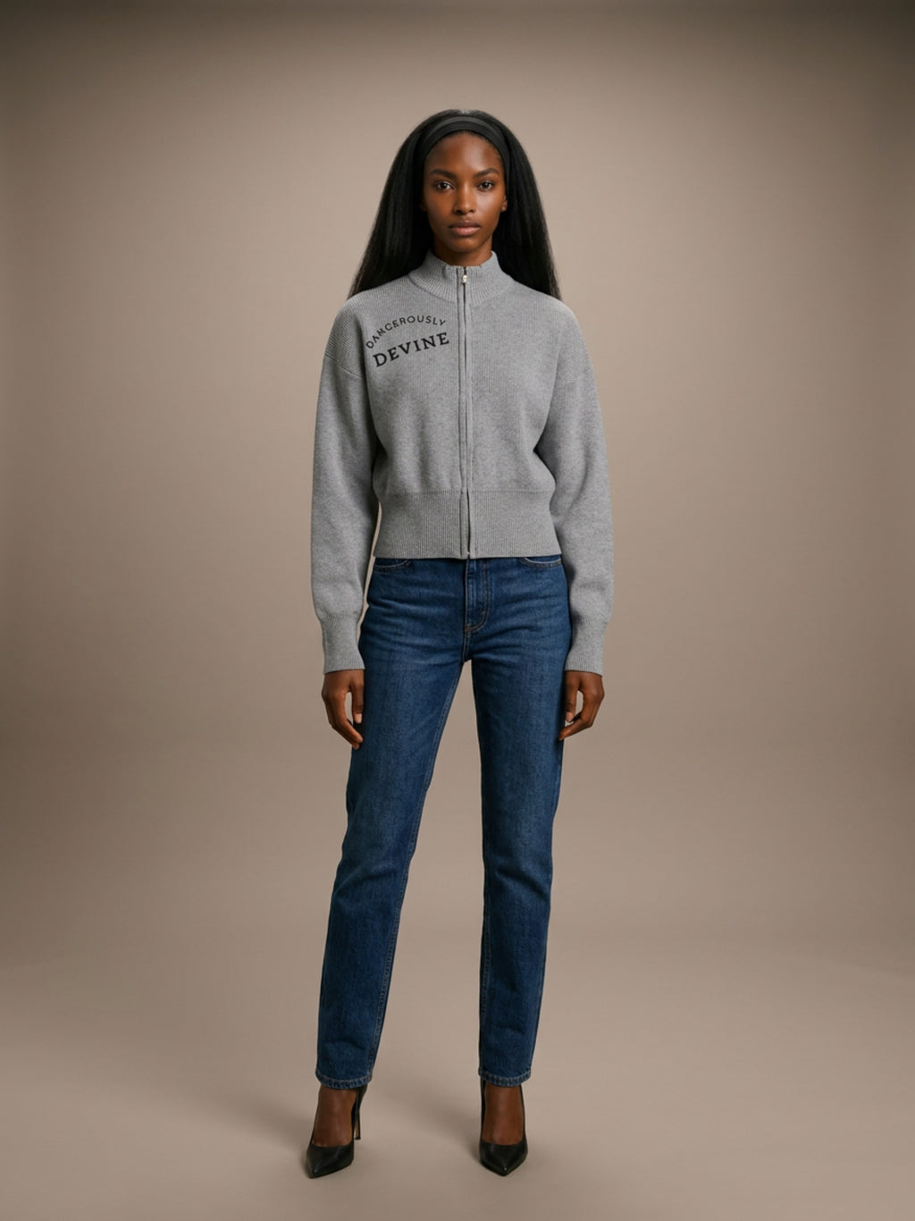 WOMENS ' DANGEROUSLY DEVINE' ' Mock Neck Zip Up Cardigan