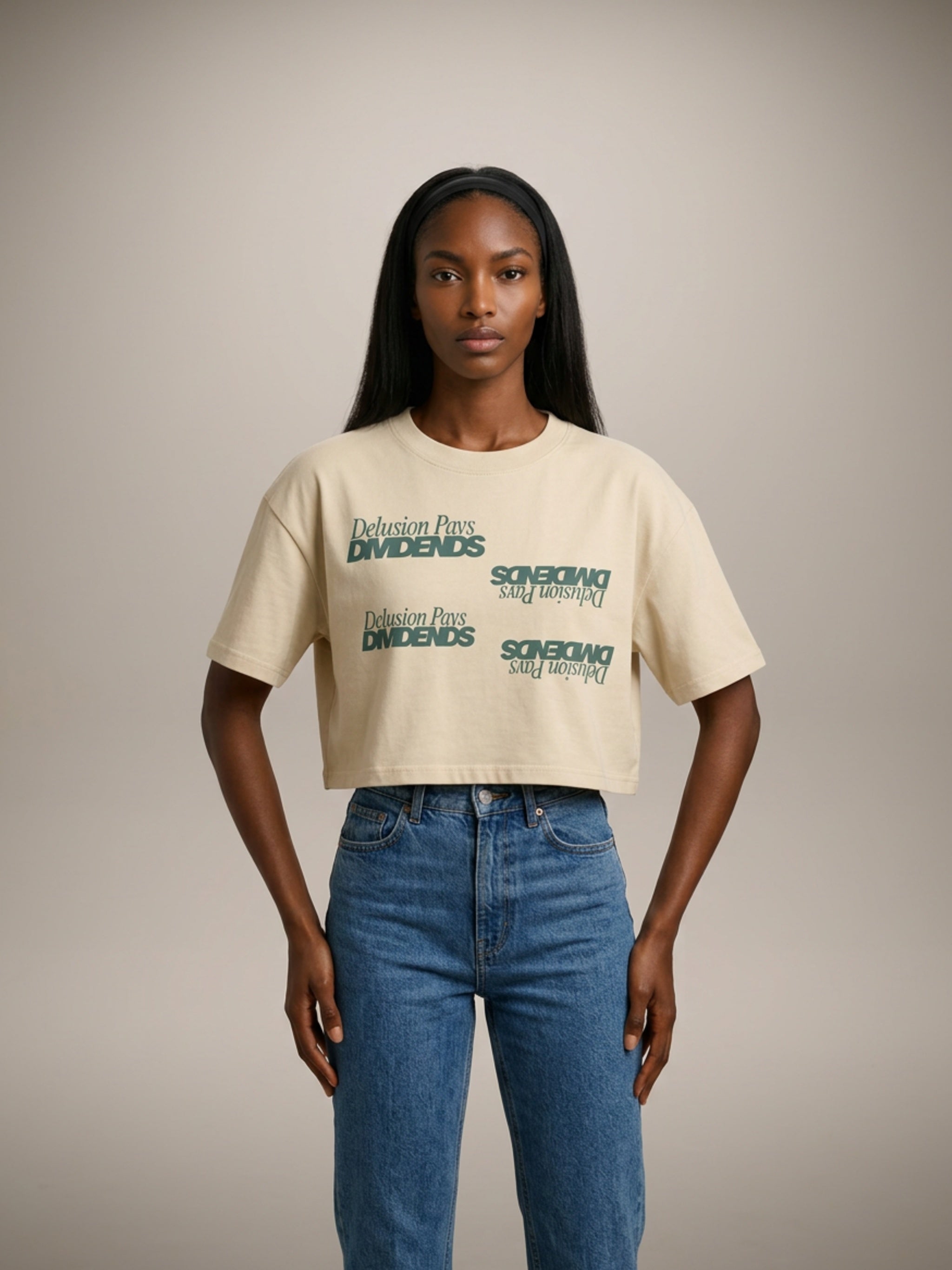 WOMENS ' DELUSIONAL DIVIDENDS ' Mineral Wash Cotton Crop TEE