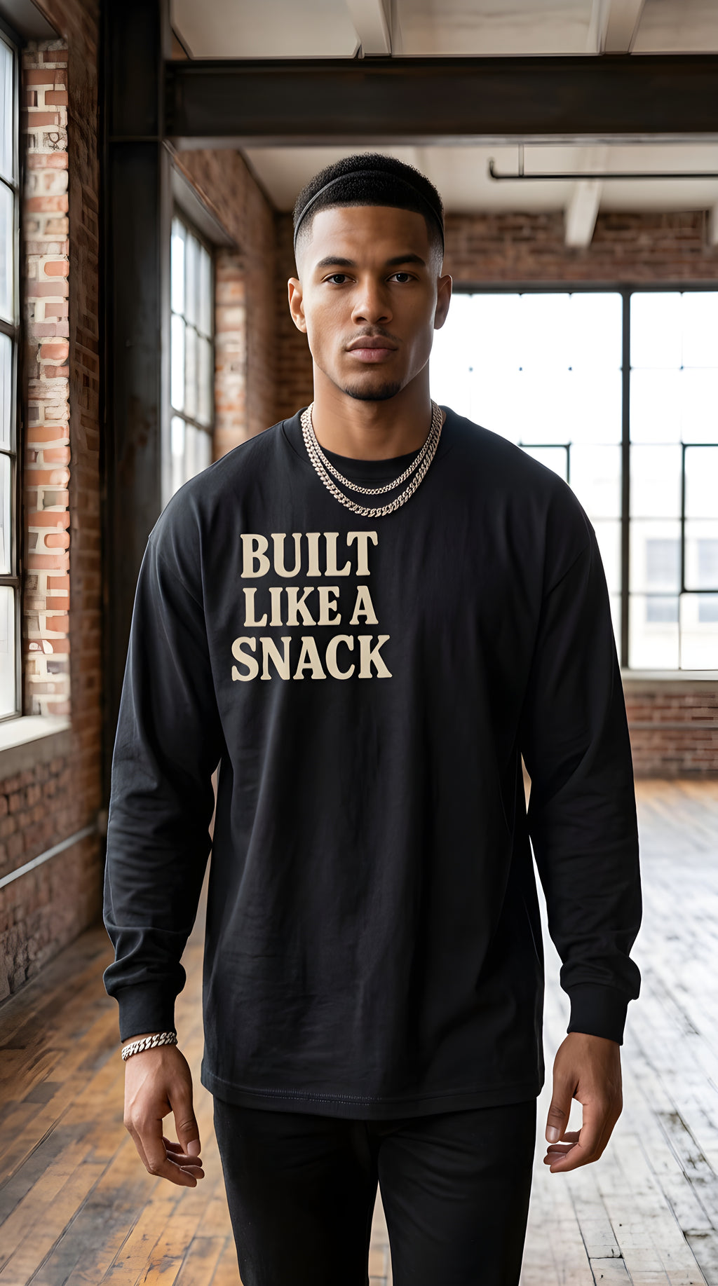 Mens 'LIKE A SNACK' Crew Neck Drop Shoulder Long Sleeve Shirt