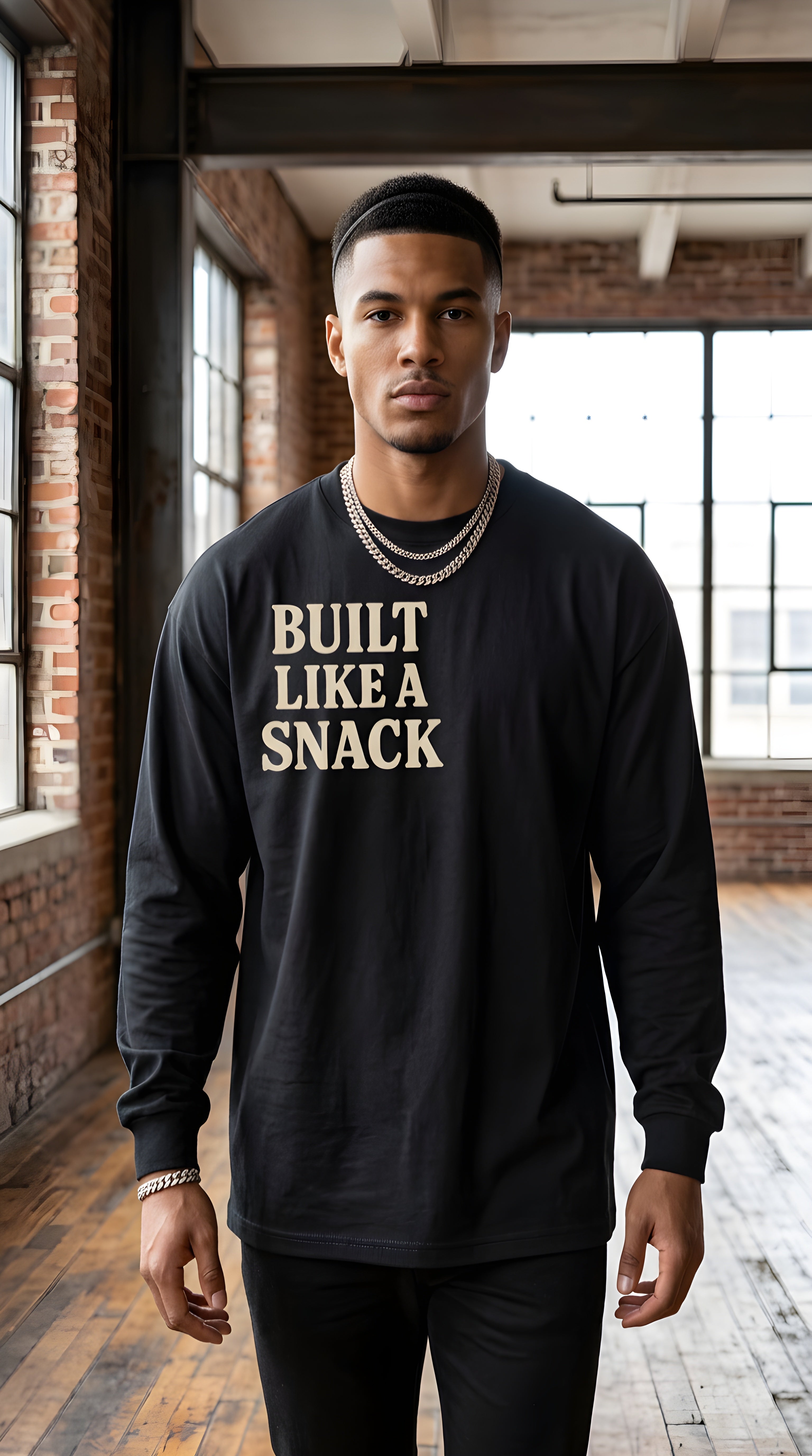 Mens 'LIKE A SNACK' Crew Neck Drop Shoulder Long Sleeve Shirt