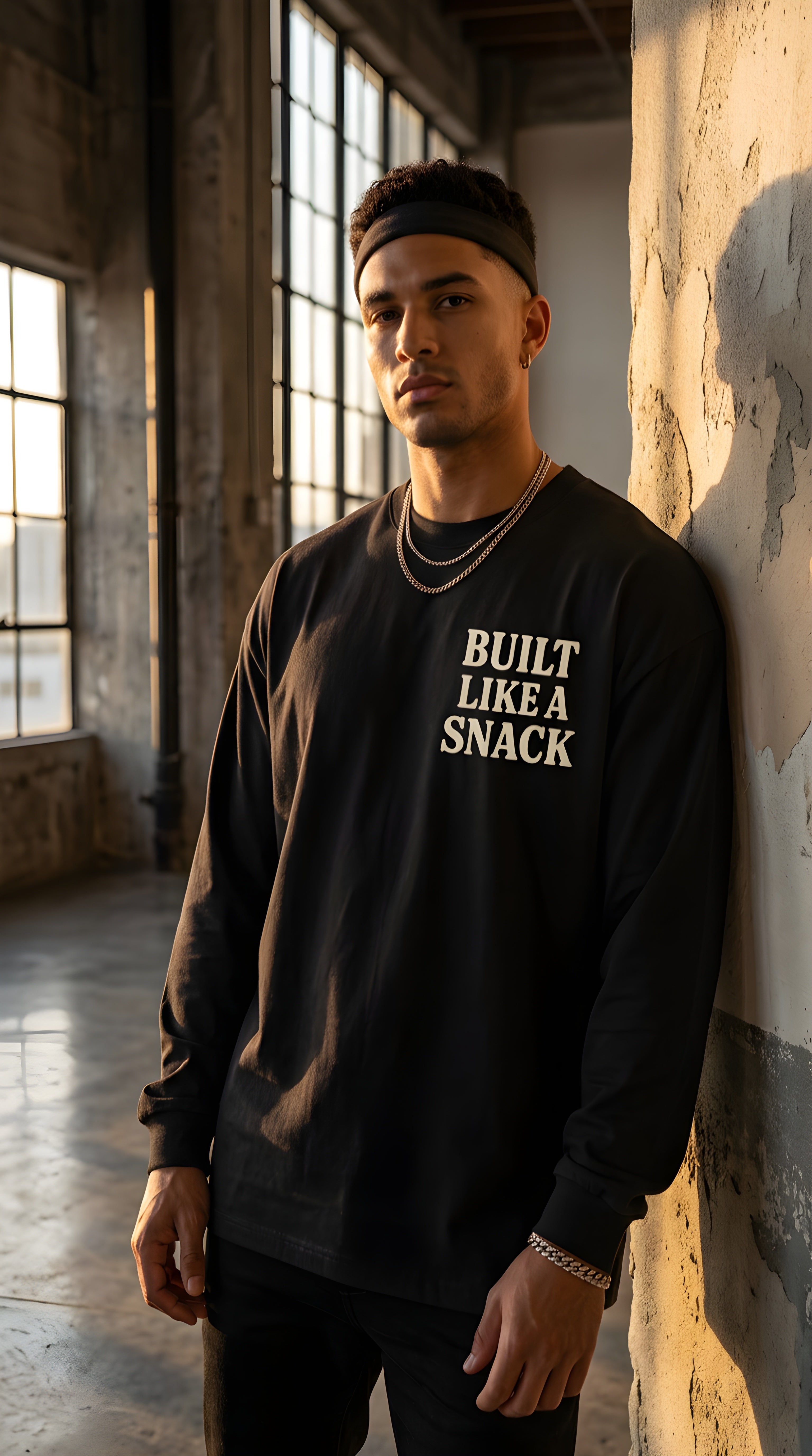 Mens 'LIKE A SNACK' Crew Neck Drop Shoulder Long Sleeve Shirt