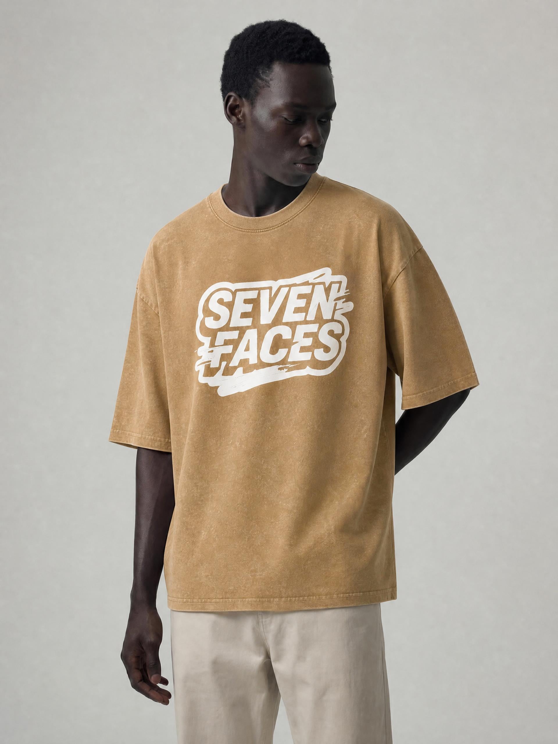 MENS ' SEVEN FACES ' Snow Washed Oversized Cotton TEE