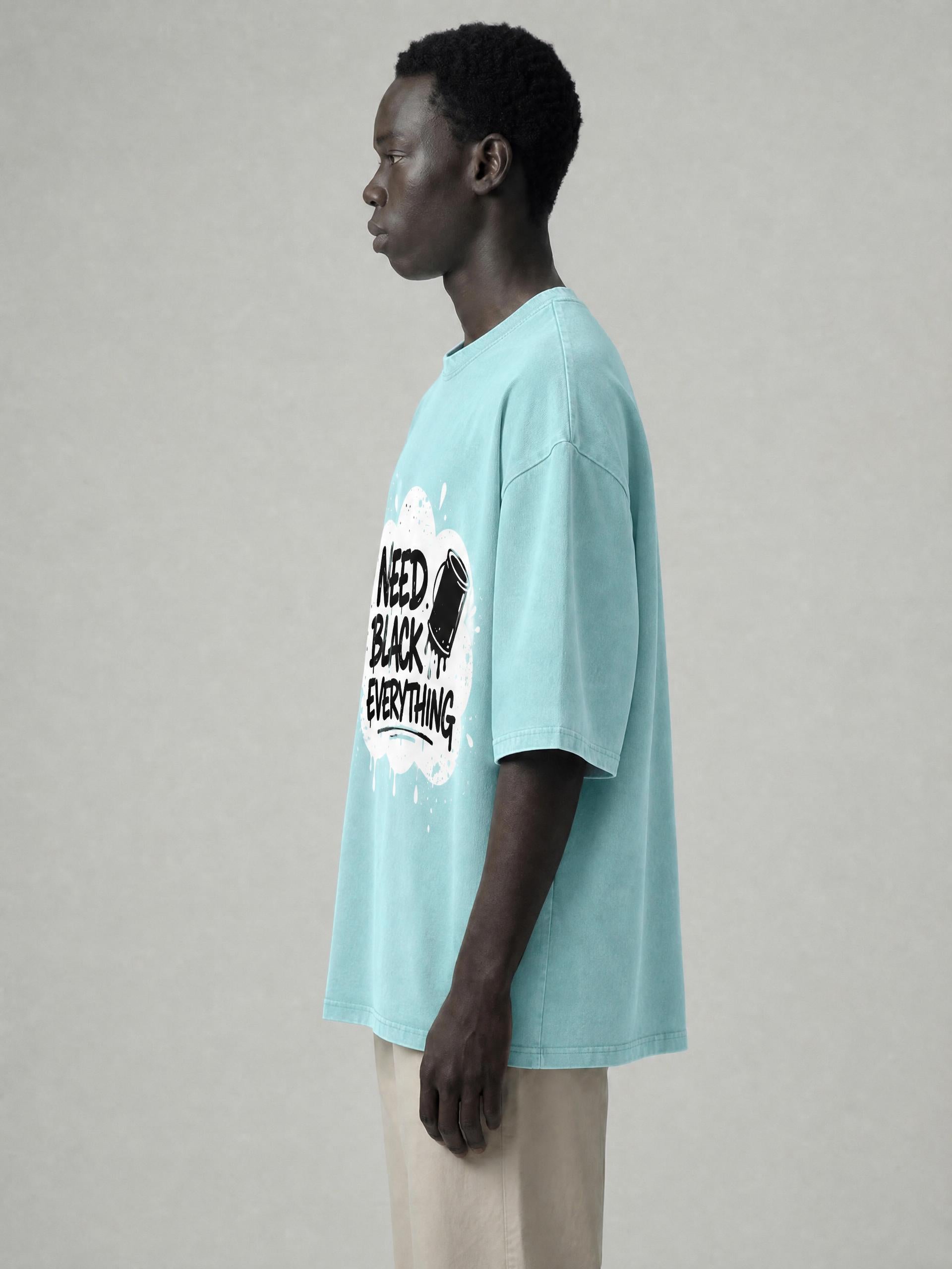 MENS 'NEED  BLACK EVERYTHING 'Snow Washed Oversized Cotton TEE