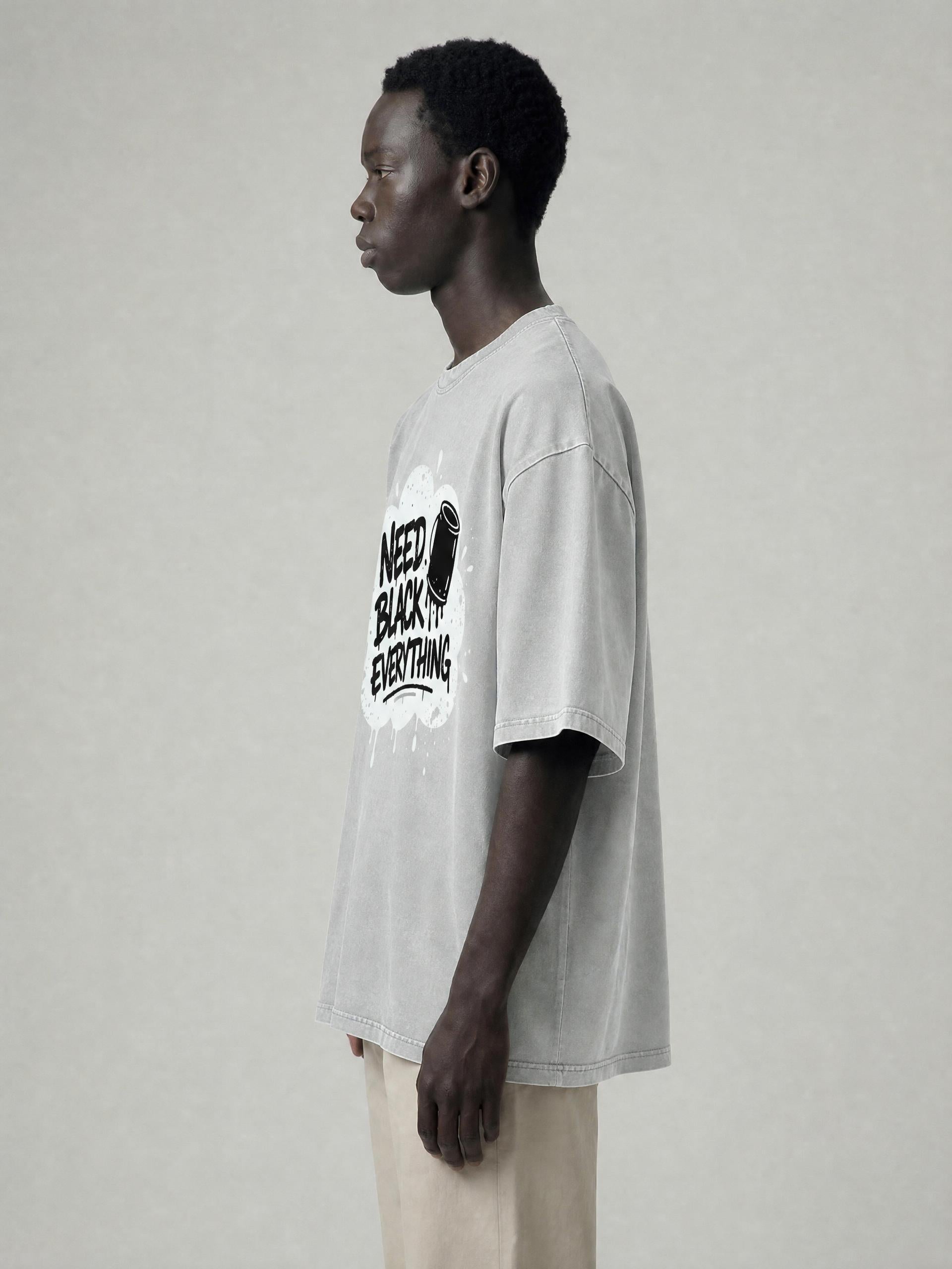 MENS 'NEED  BLACK EVERYTHING 'Snow Washed Oversized Cotton TEE