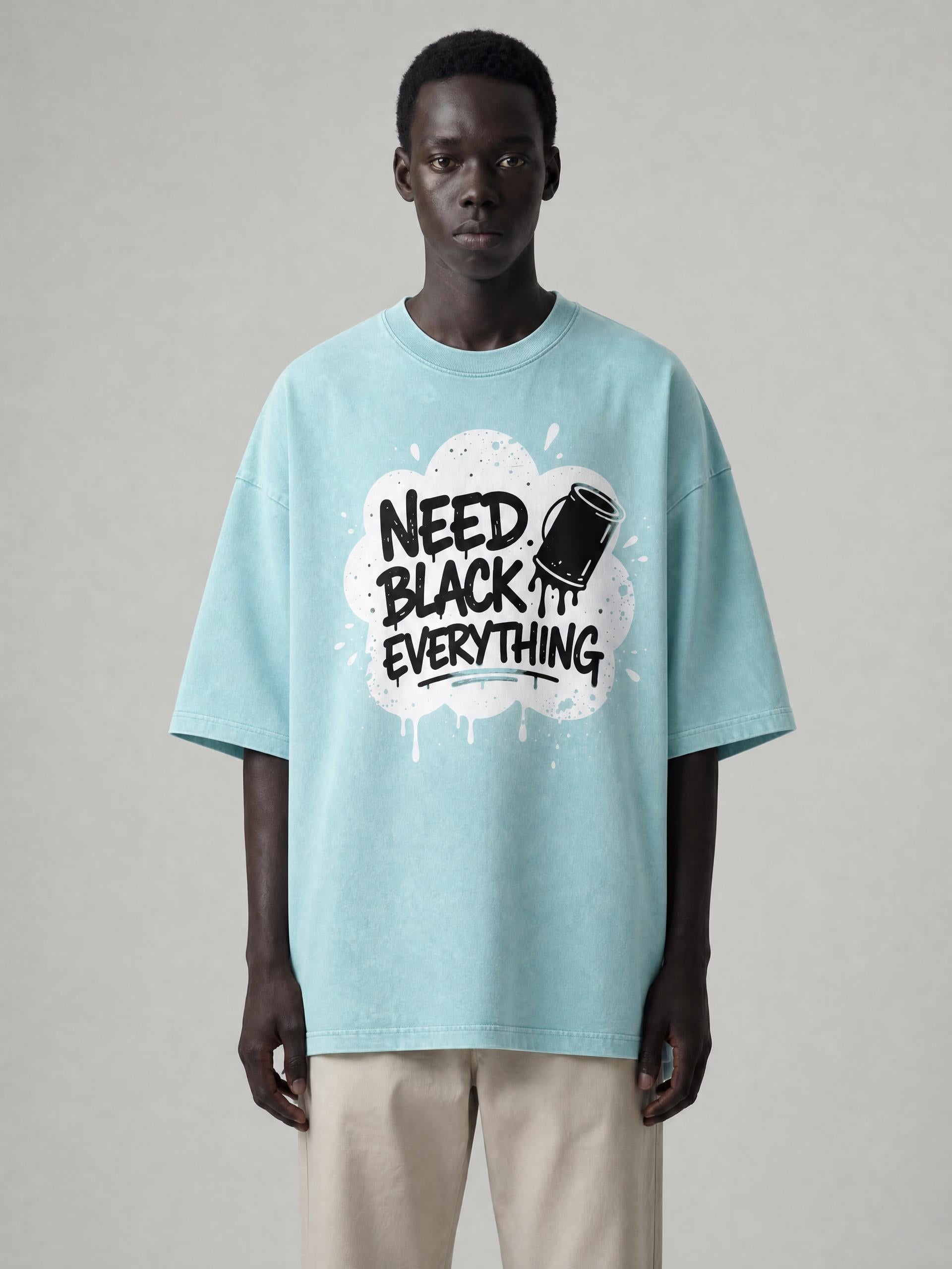 MENS 'NEED  BLACK EVERYTHING 'Snow Washed Oversized Cotton TEE