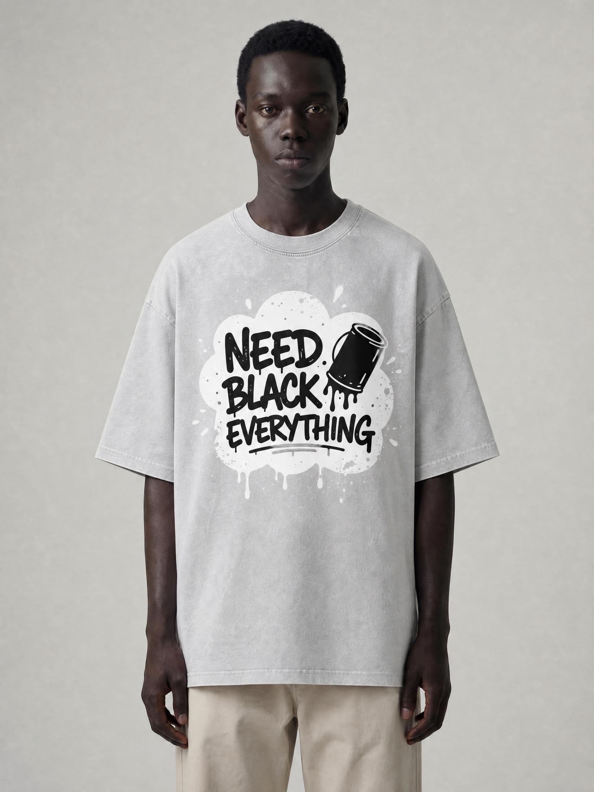 MENS 'NEED  BLACK EVERYTHING 'Snow Washed Oversized Cotton TEE