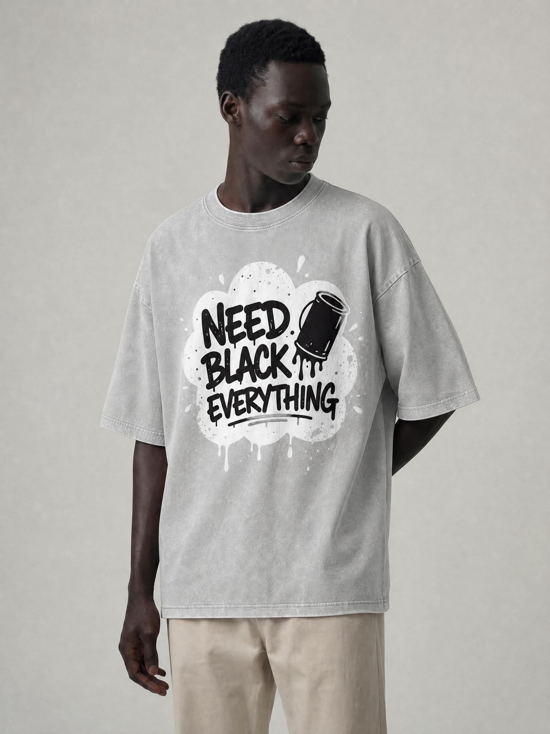 MENS 'NEED  BLACK EVERYTHING 'Snow Washed Oversized Cotton TEE
