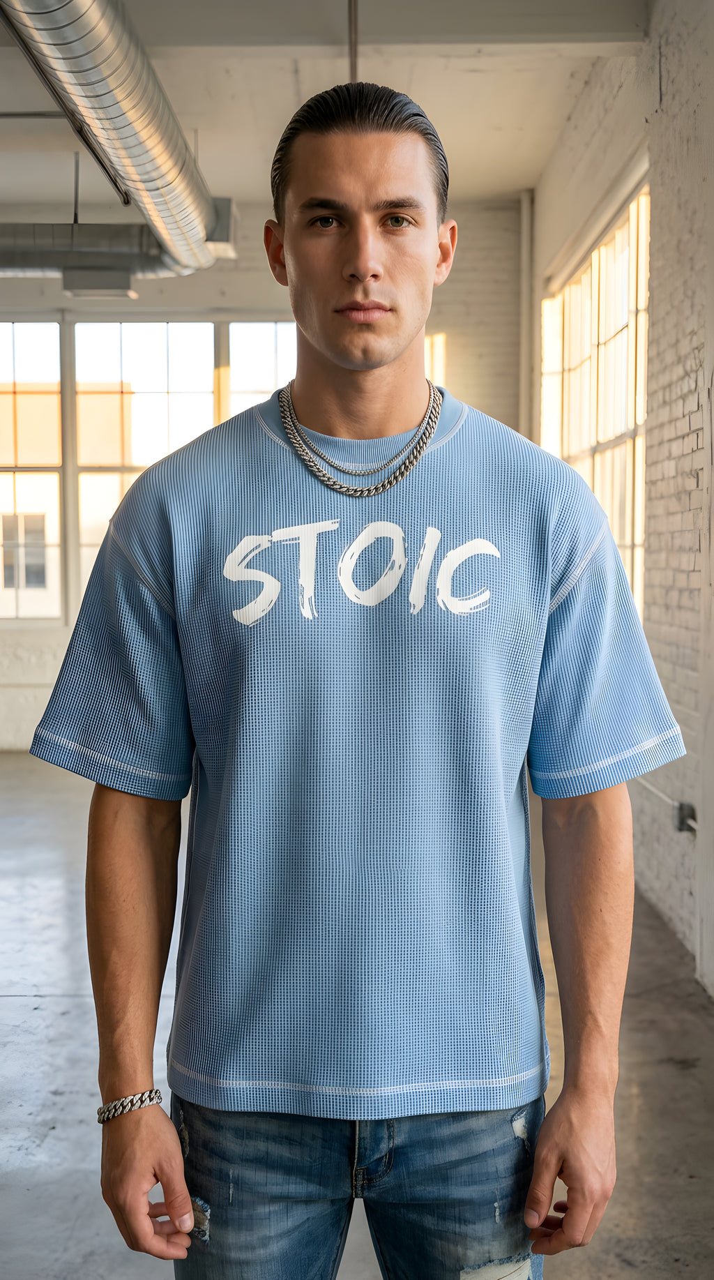 Mens 'STOIC'  Sunfade Waffle Boxy Tee