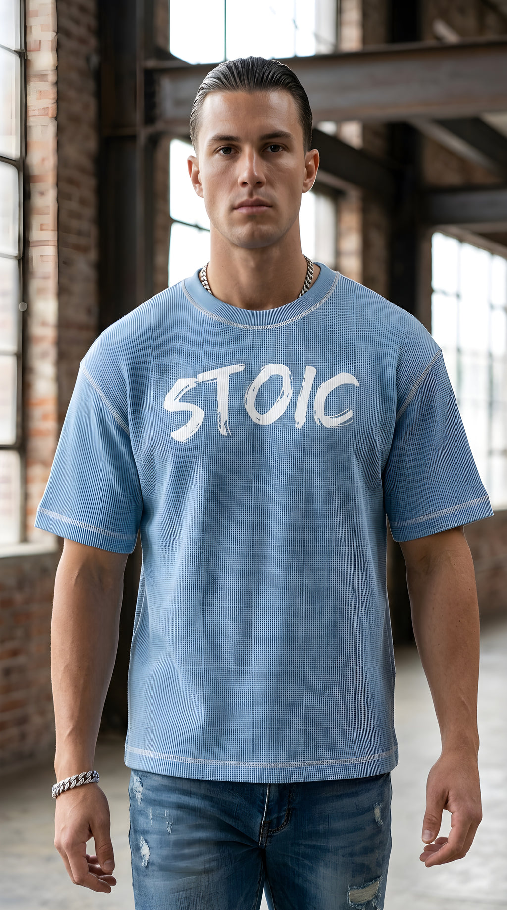 Mens 'STOIC'  Sunfade Waffle Boxy Tee