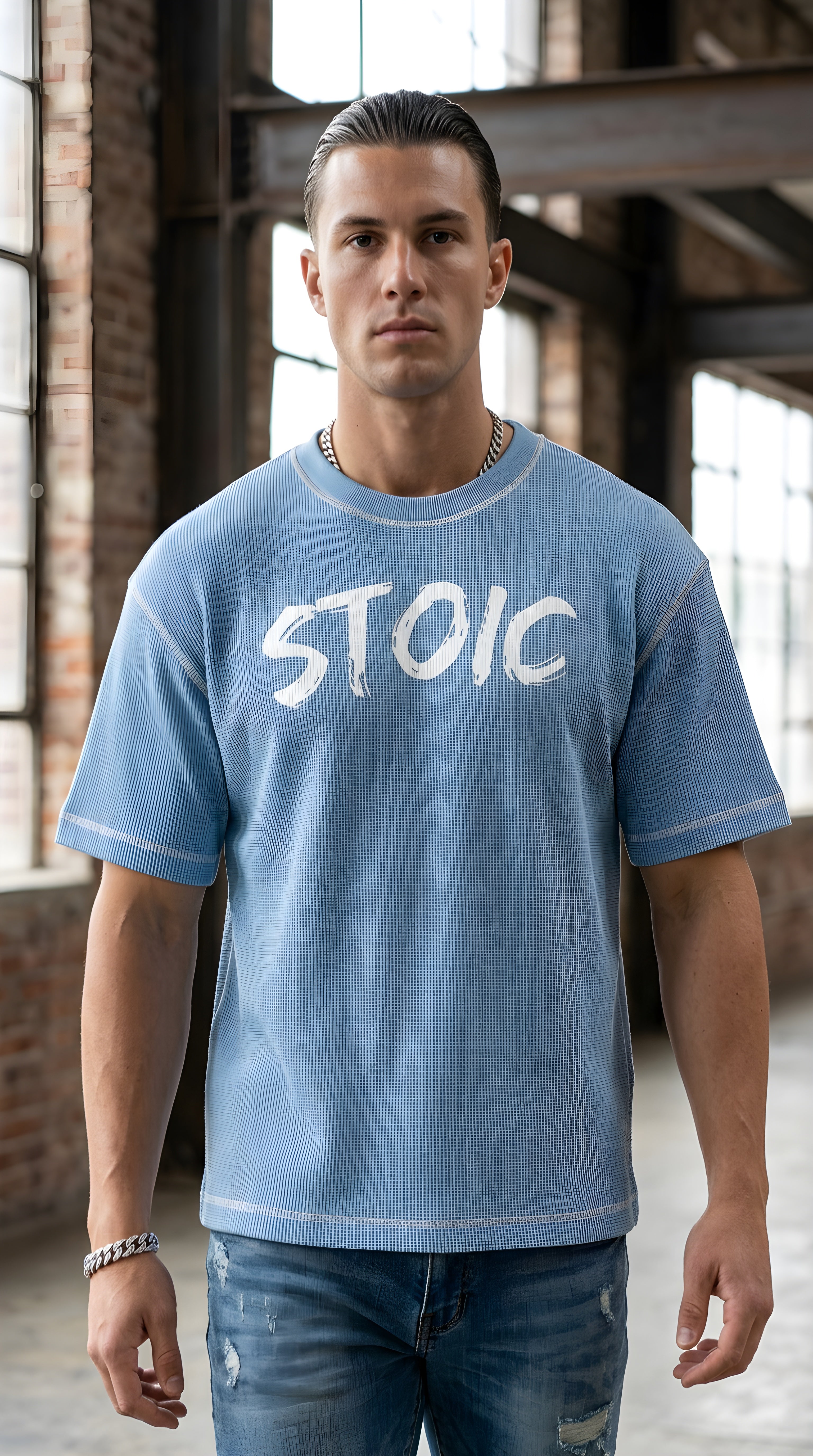 Mens 'STOIC'  Sunfade Waffle Boxy Tee