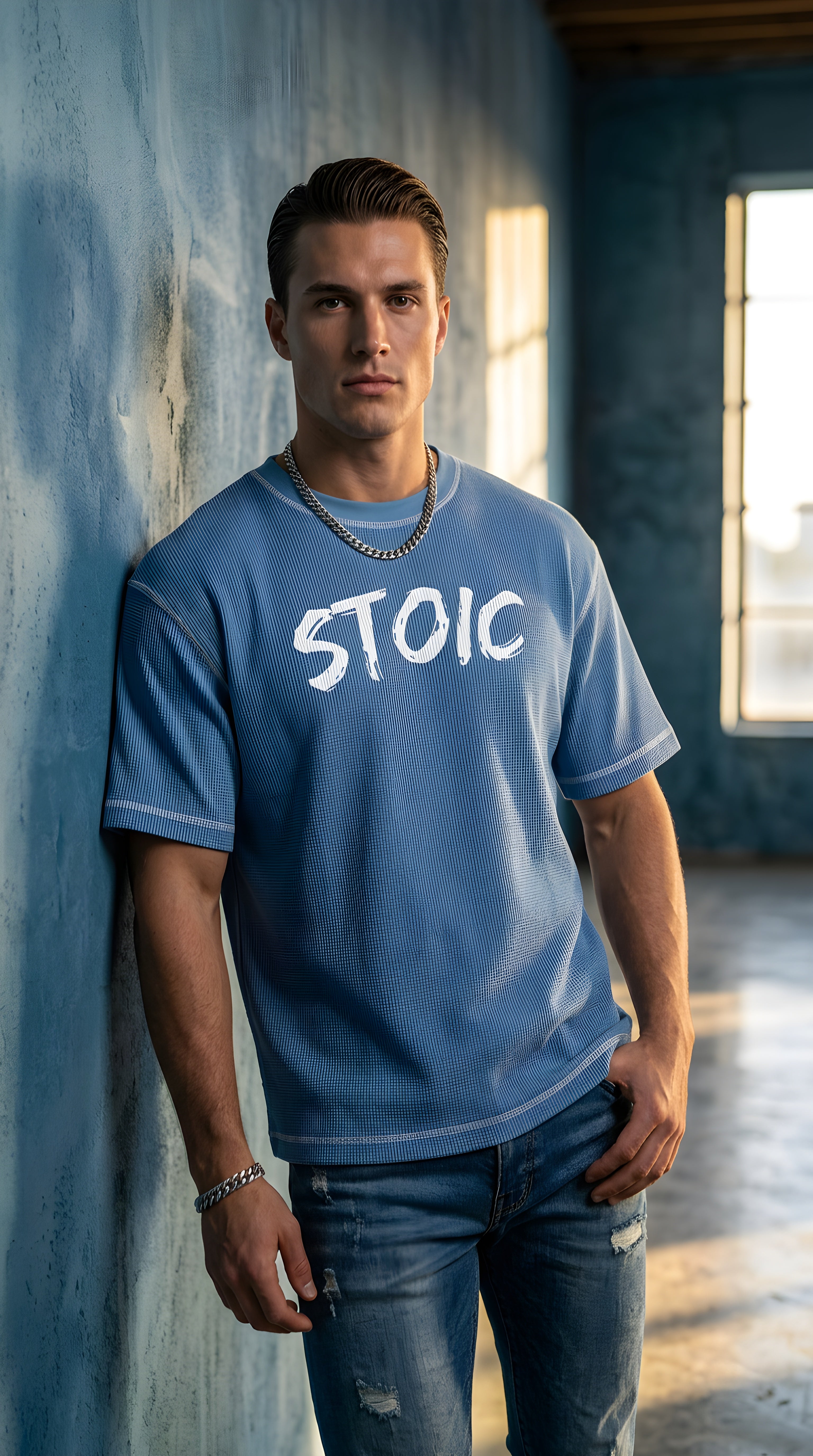 Mens 'STOIC'  Sunfade Waffle Boxy Tee
