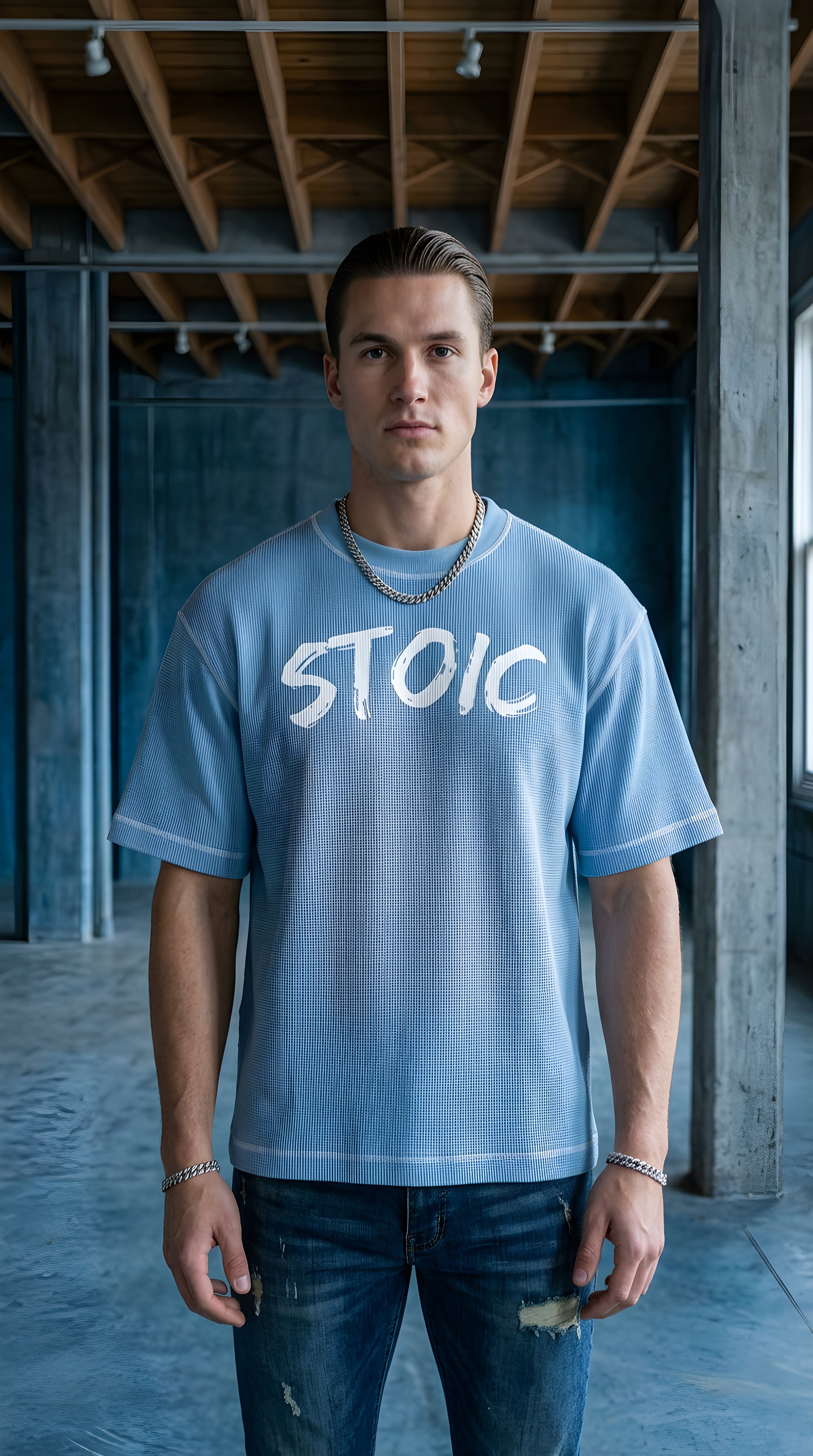 Mens 'STOIC'  Sunfade Waffle Boxy Tee