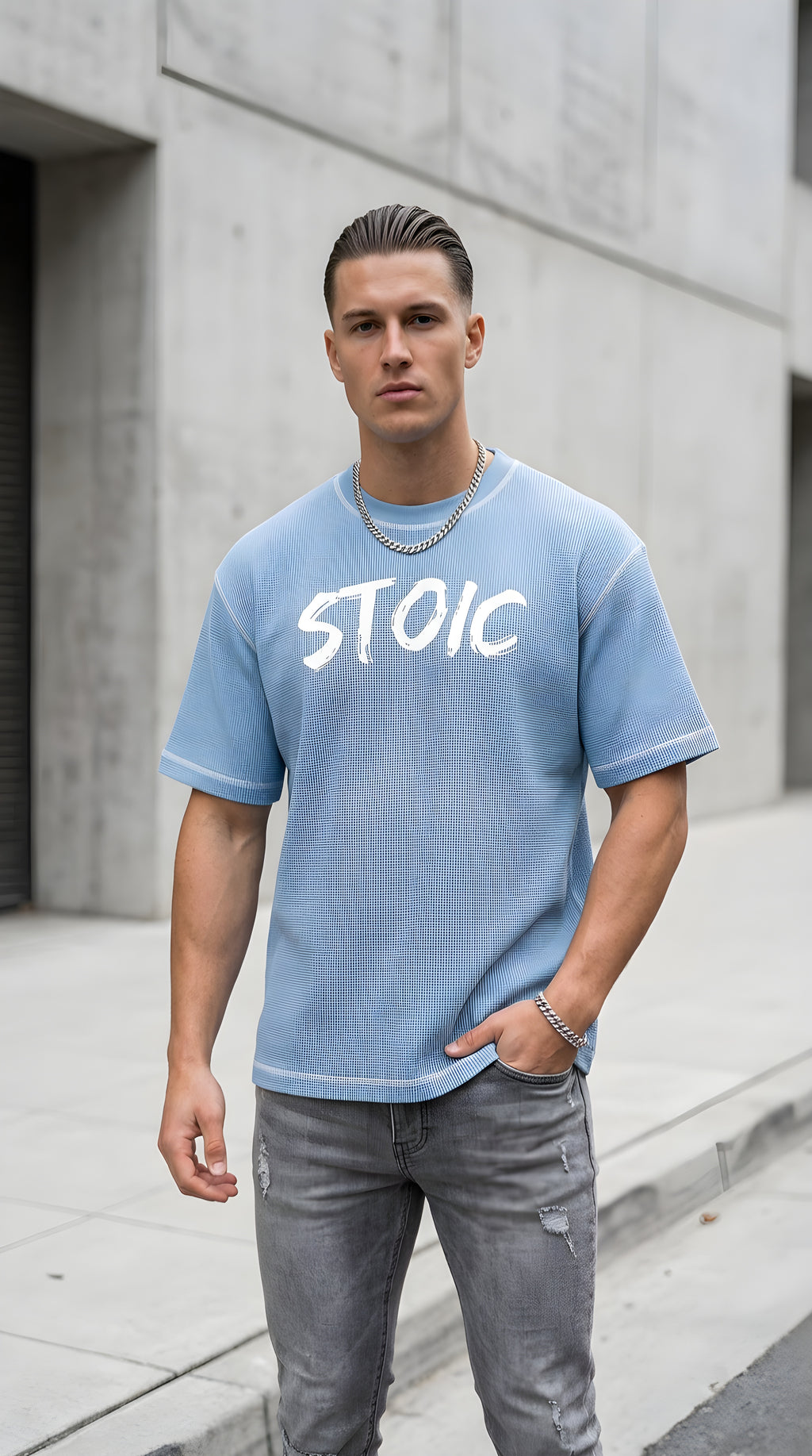 Mens 'STOIC'  Sunfade Waffle Boxy Tee