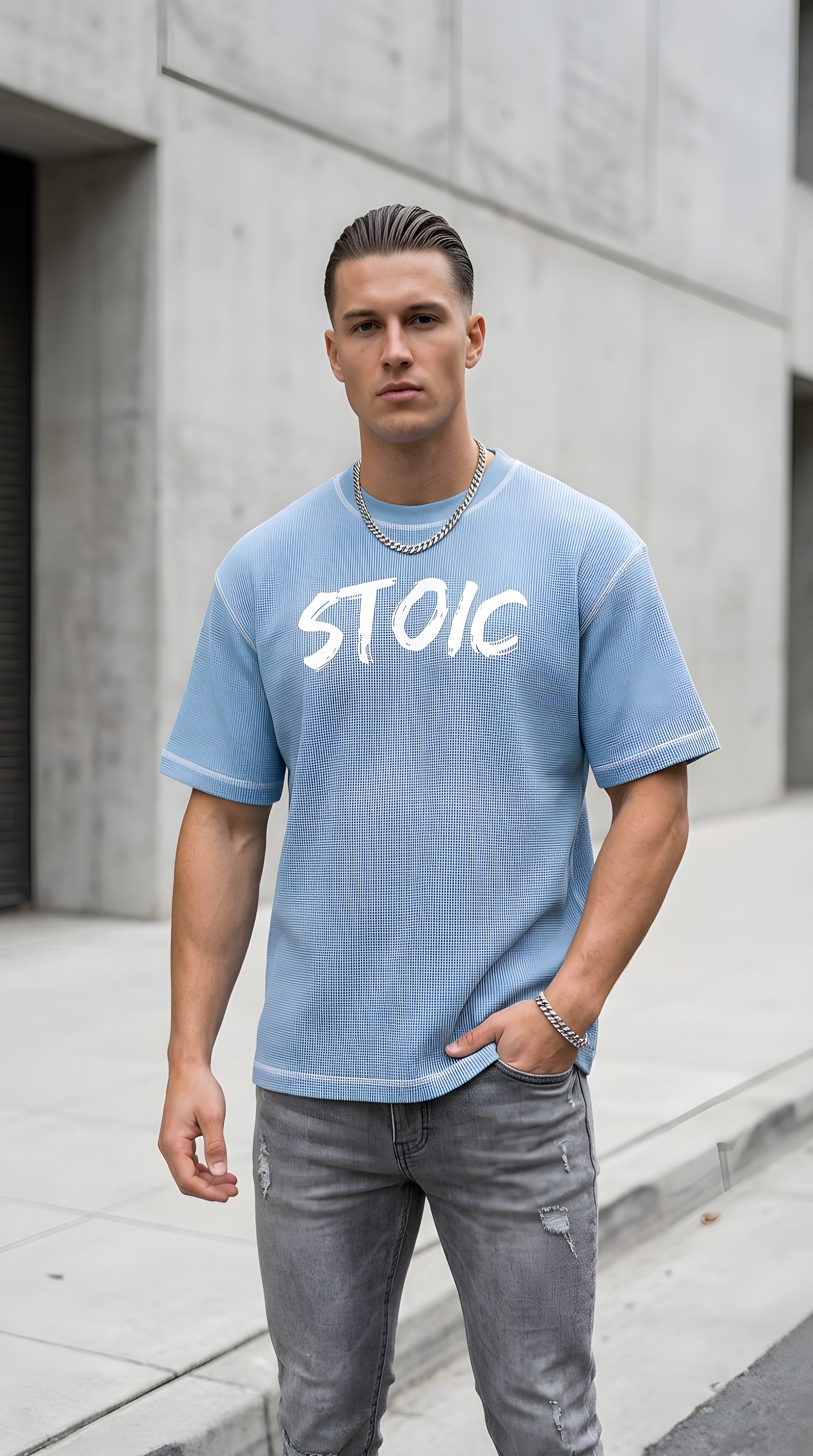 Mens 'STOIC'  Sunfade Waffle Boxy Tee