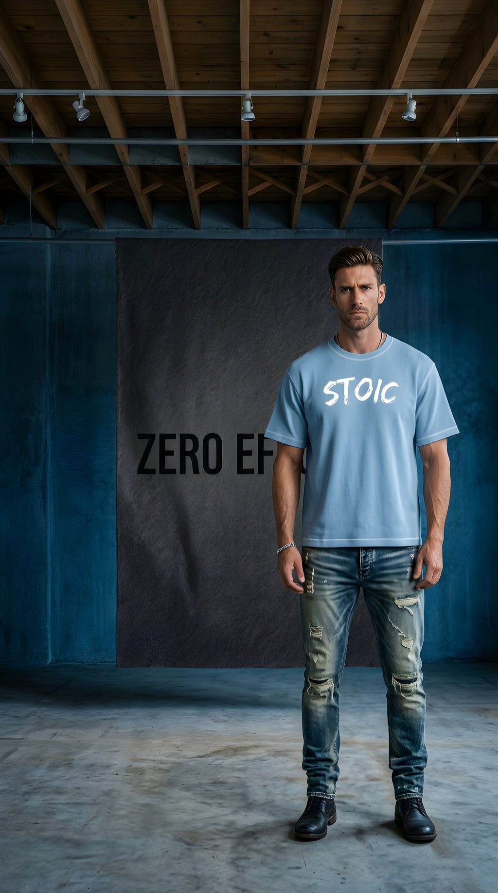 Mens 'STOIC'  Sunfade Waffle Boxy Tee