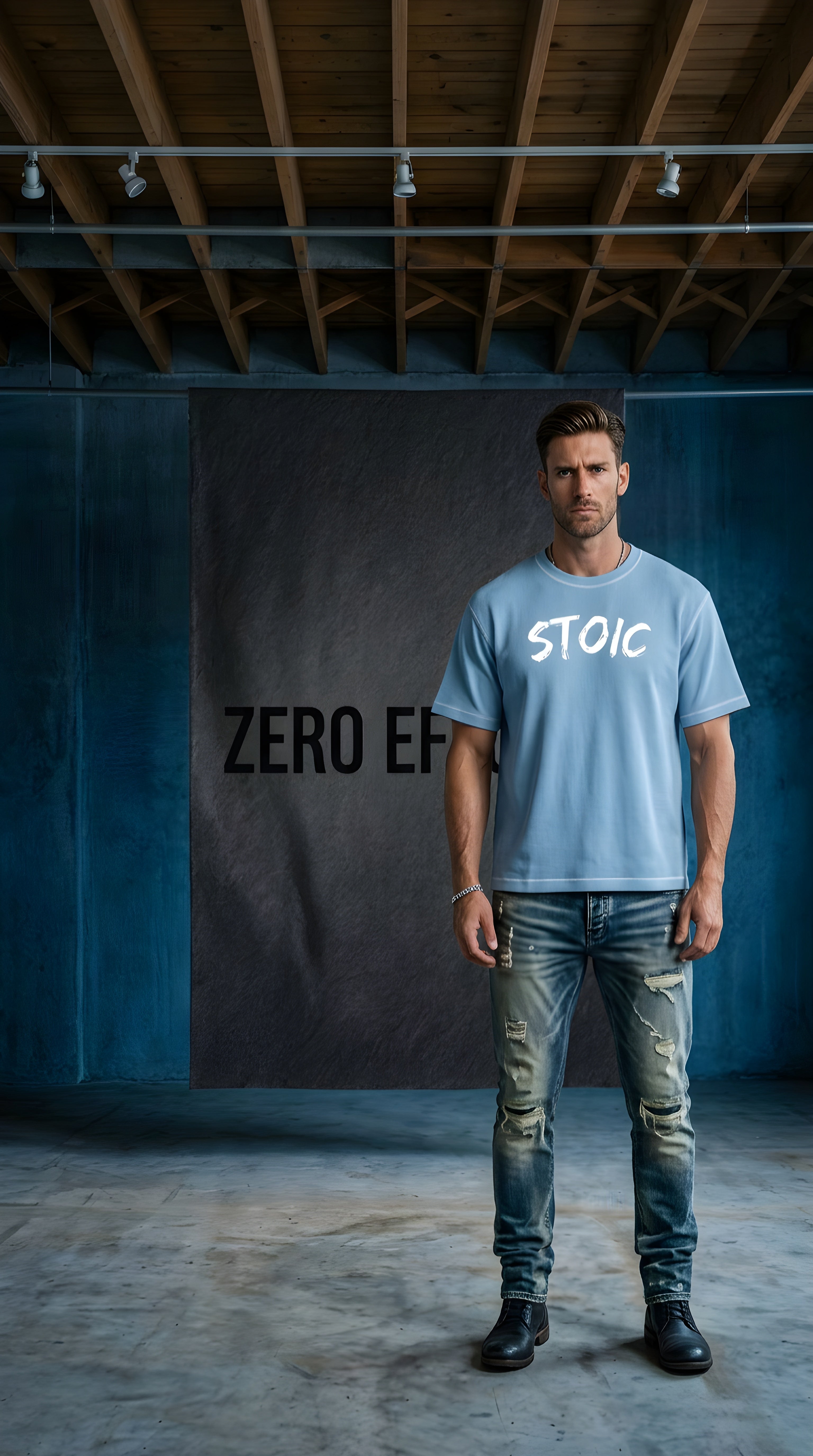 Mens 'STOIC'  Sunfade Waffle Boxy Tee