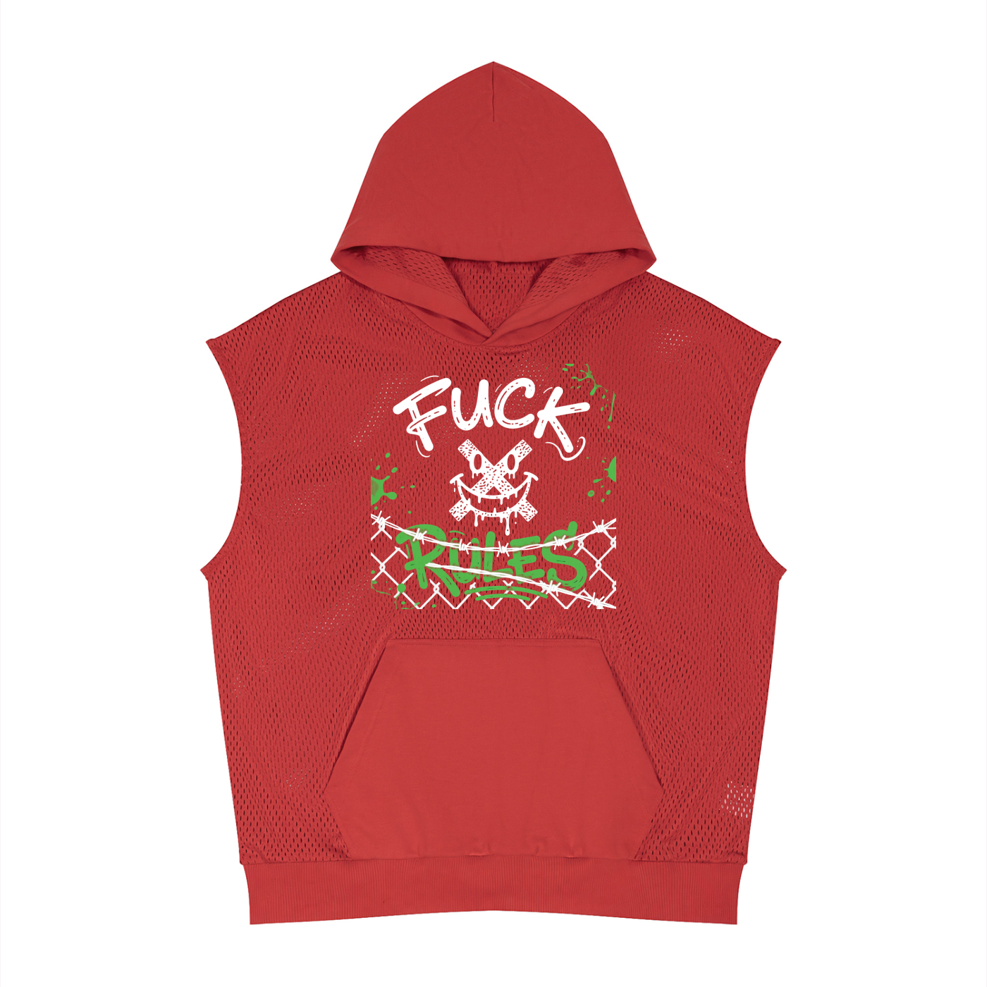 MENS ' FUCK RULES  Panel Mesh Sleeveless Hoodie